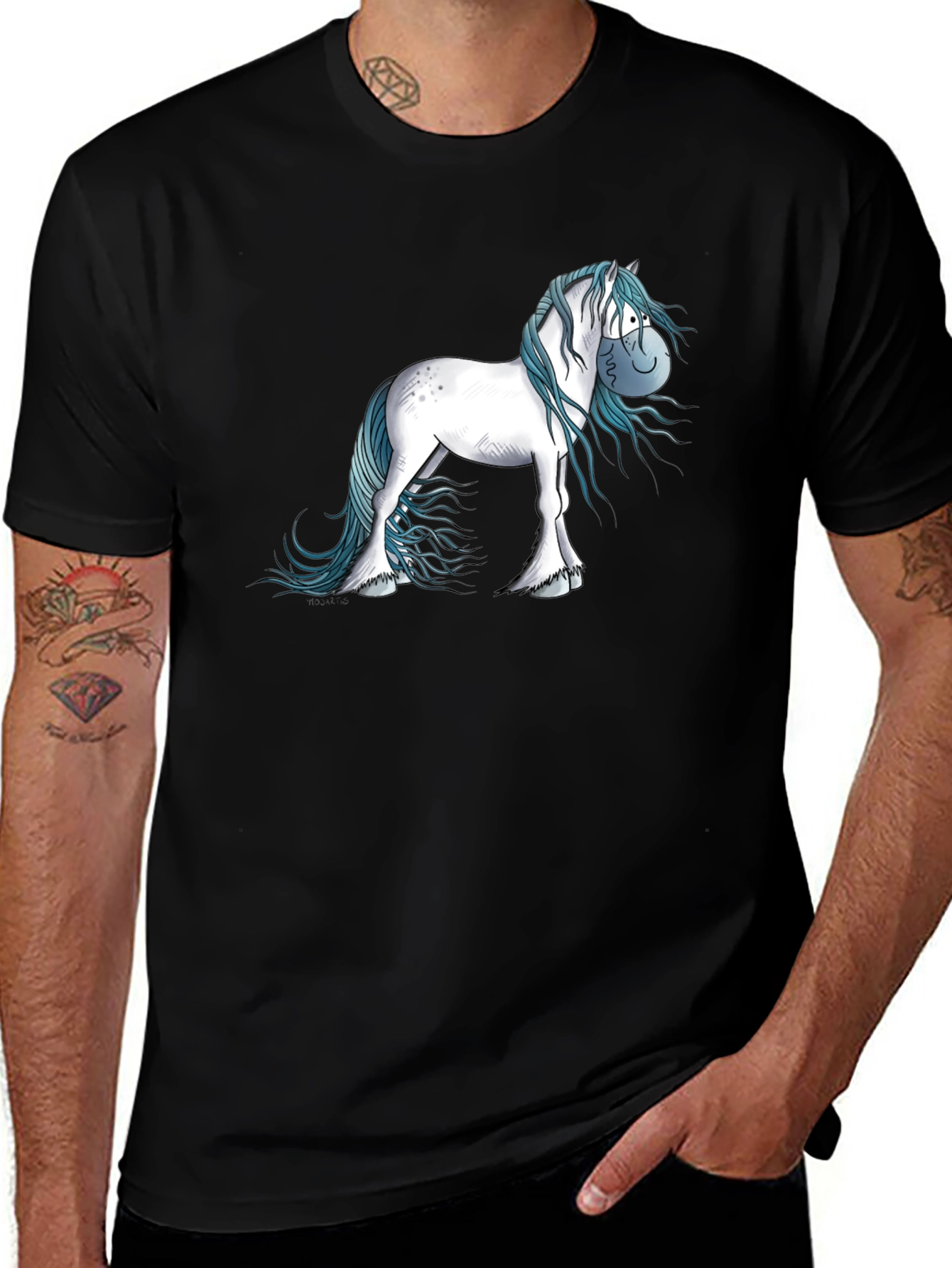 Horse Cartoon Graphic Black T-Shirt
