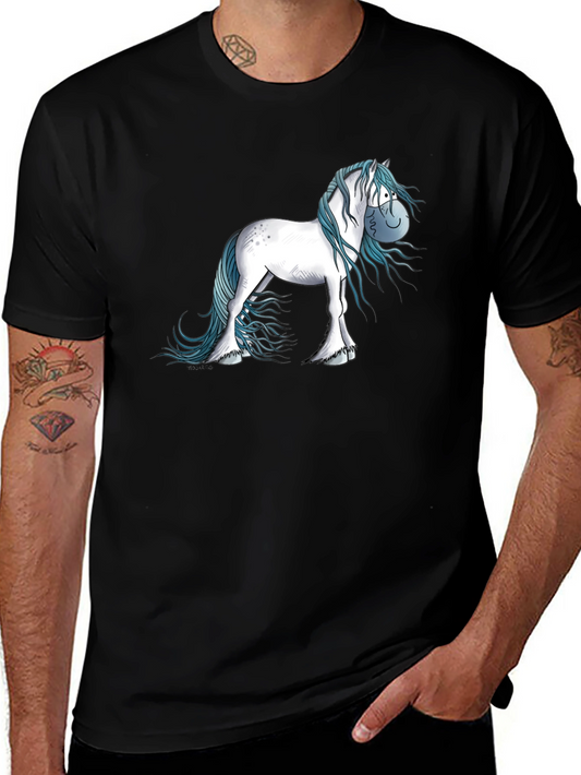 Horse Cartoon Graphic Black T-Shirt