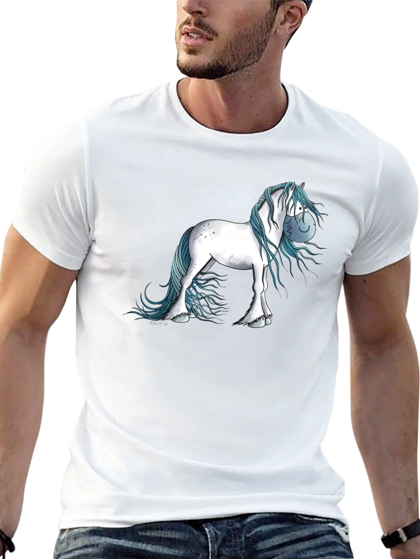 Horse Cartoon Graphic Black T-Shirt