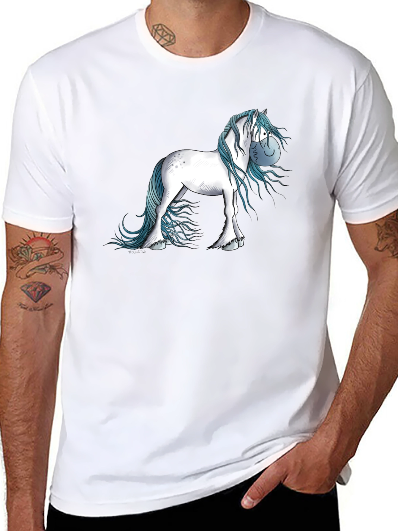 Horse Cartoon Graphic Black T-Shirt