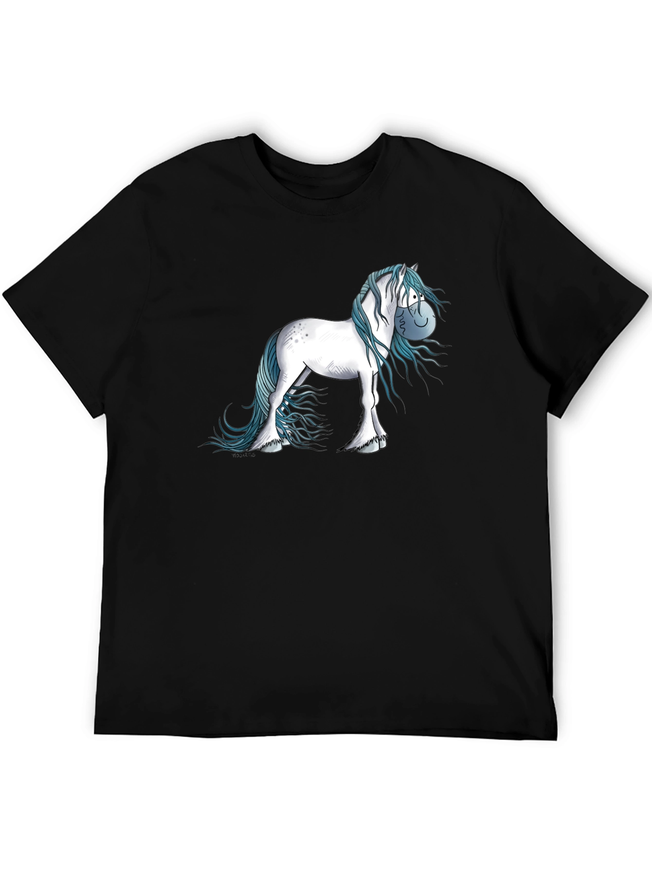 Horse Cartoon Graphic Black T-Shirt