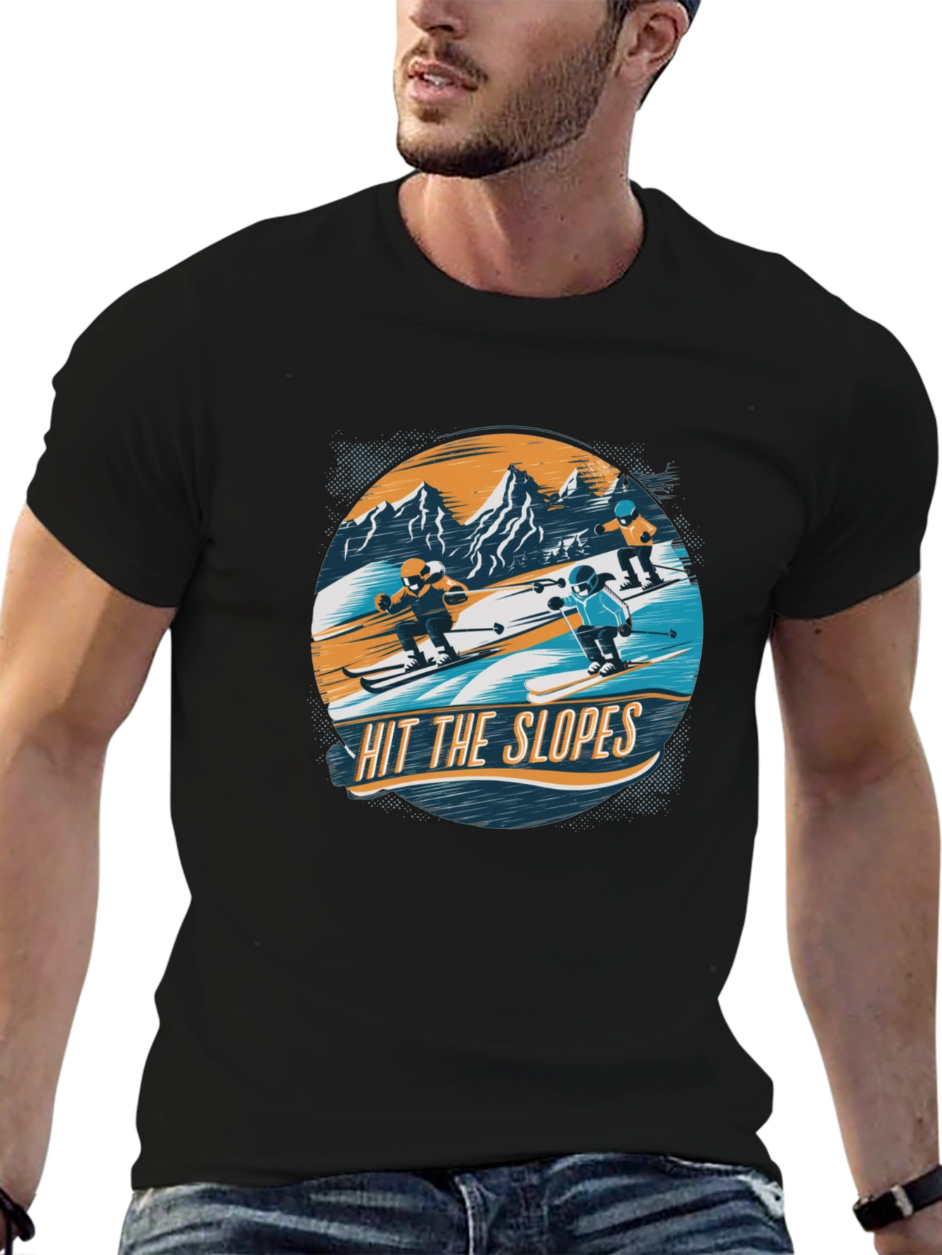 Hit the Slopes Graphic Tee - Black Cotton T-Shirt