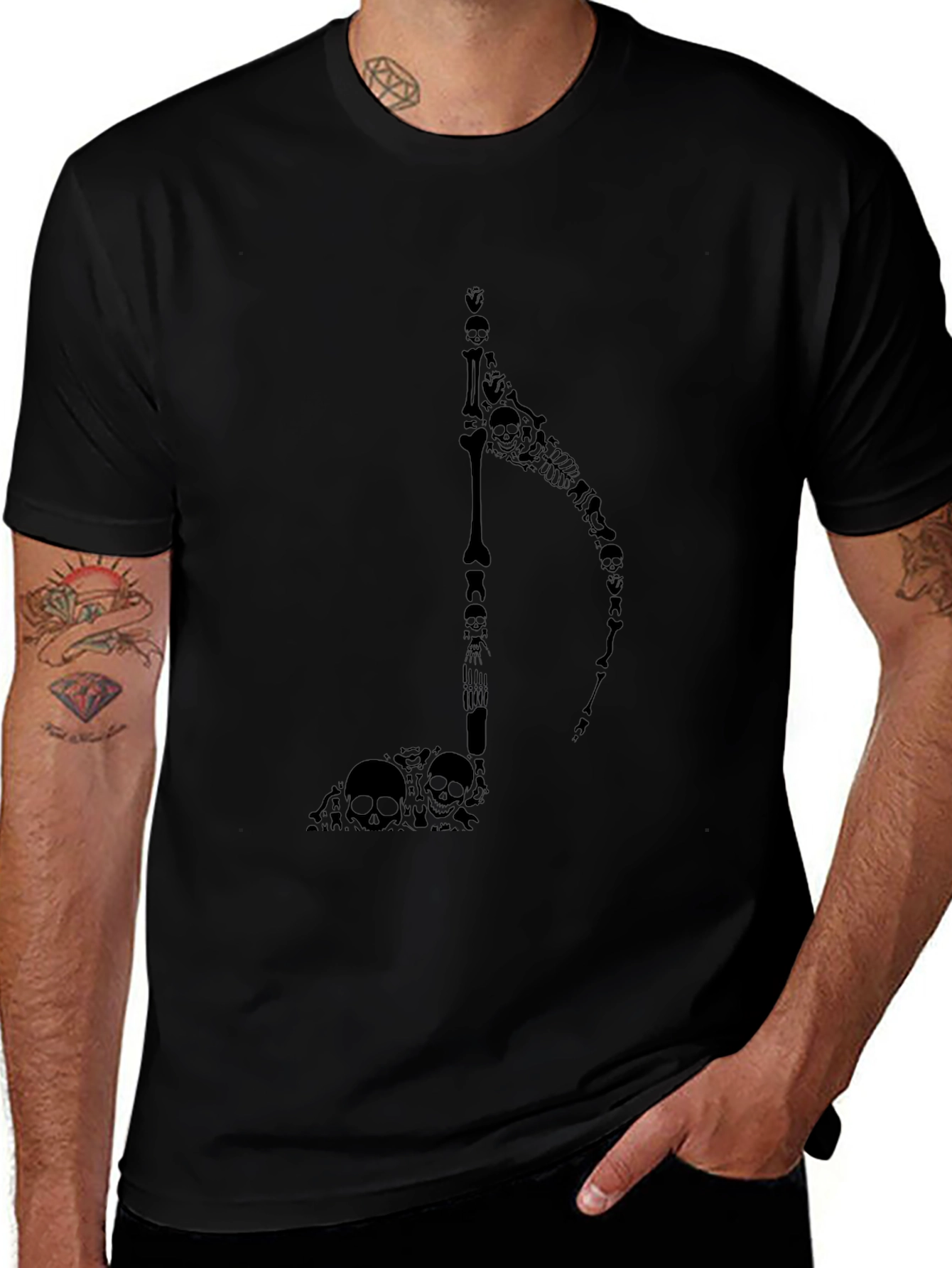 Skull Grim Reaper Music Note Black T-Shirt