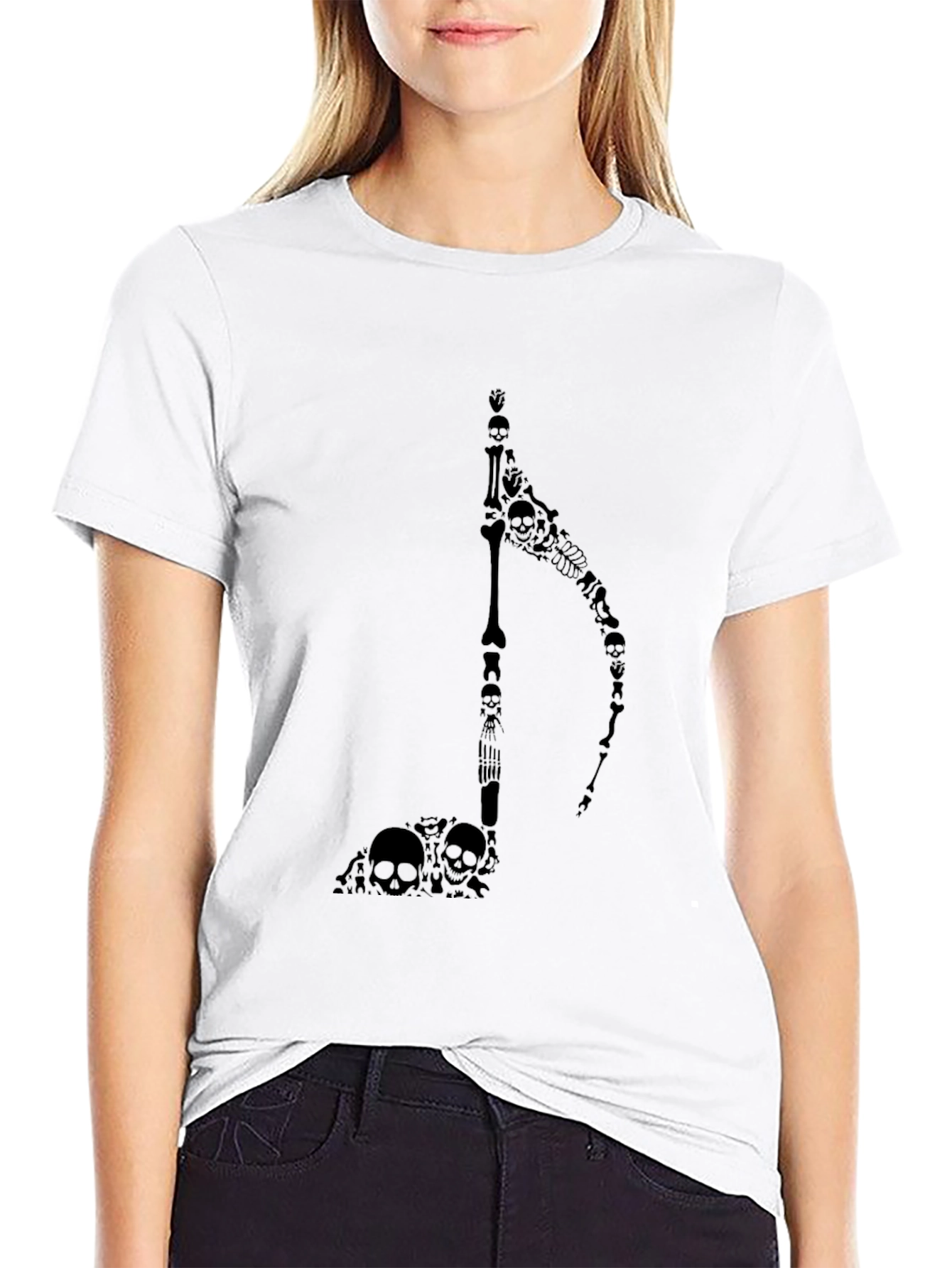 Skull Grim Reaper Music Note Black T-Shirt