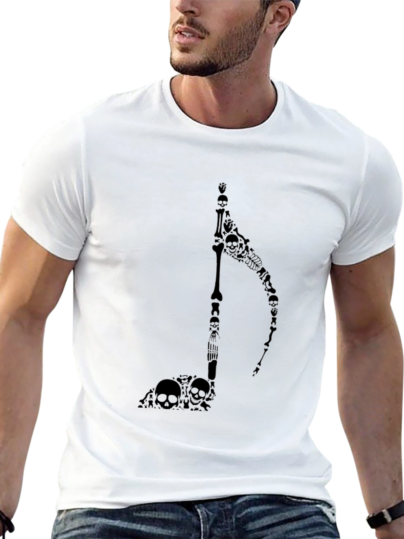 Skull Grim Reaper Music Note Black T-Shirt