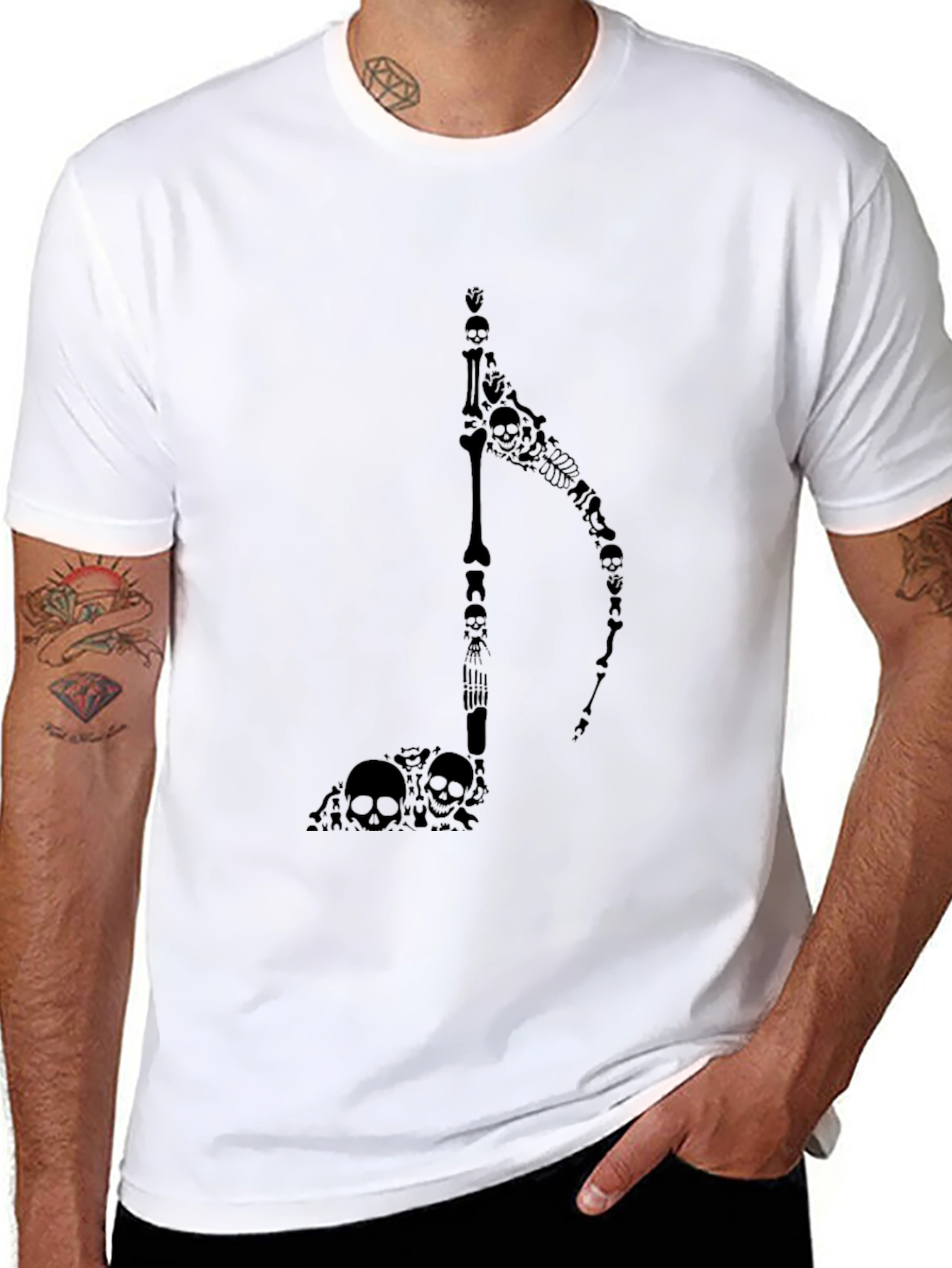 Skull Grim Reaper Music Note Black T-Shirt