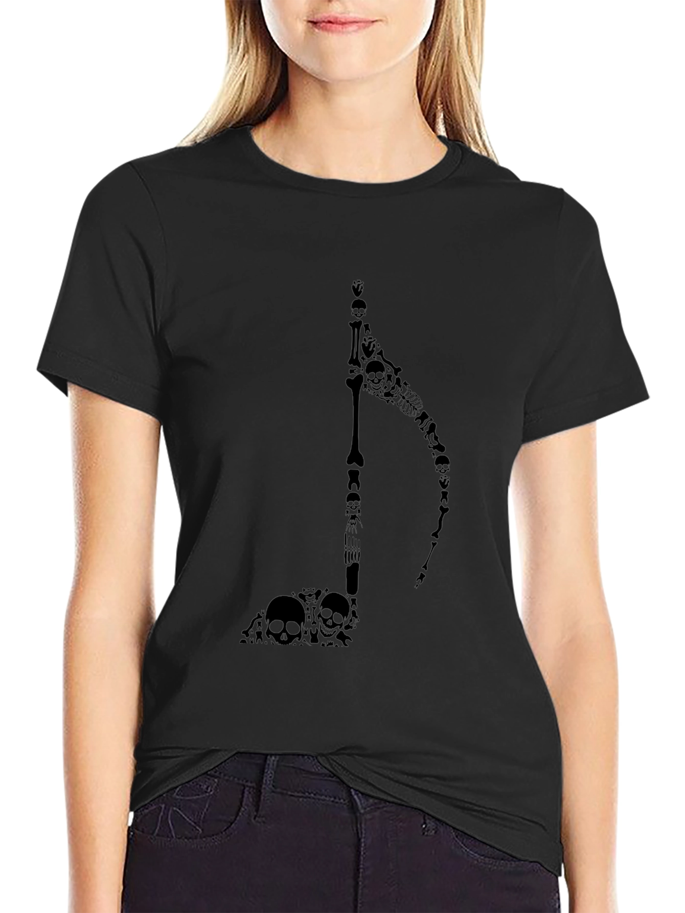 Skull Grim Reaper Music Note Black T-Shirt