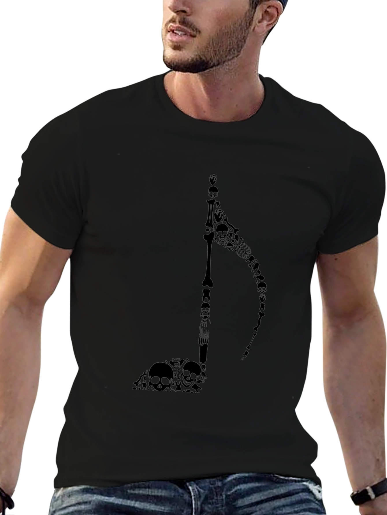 Skull Grim Reaper Music Note Black T-Shirt