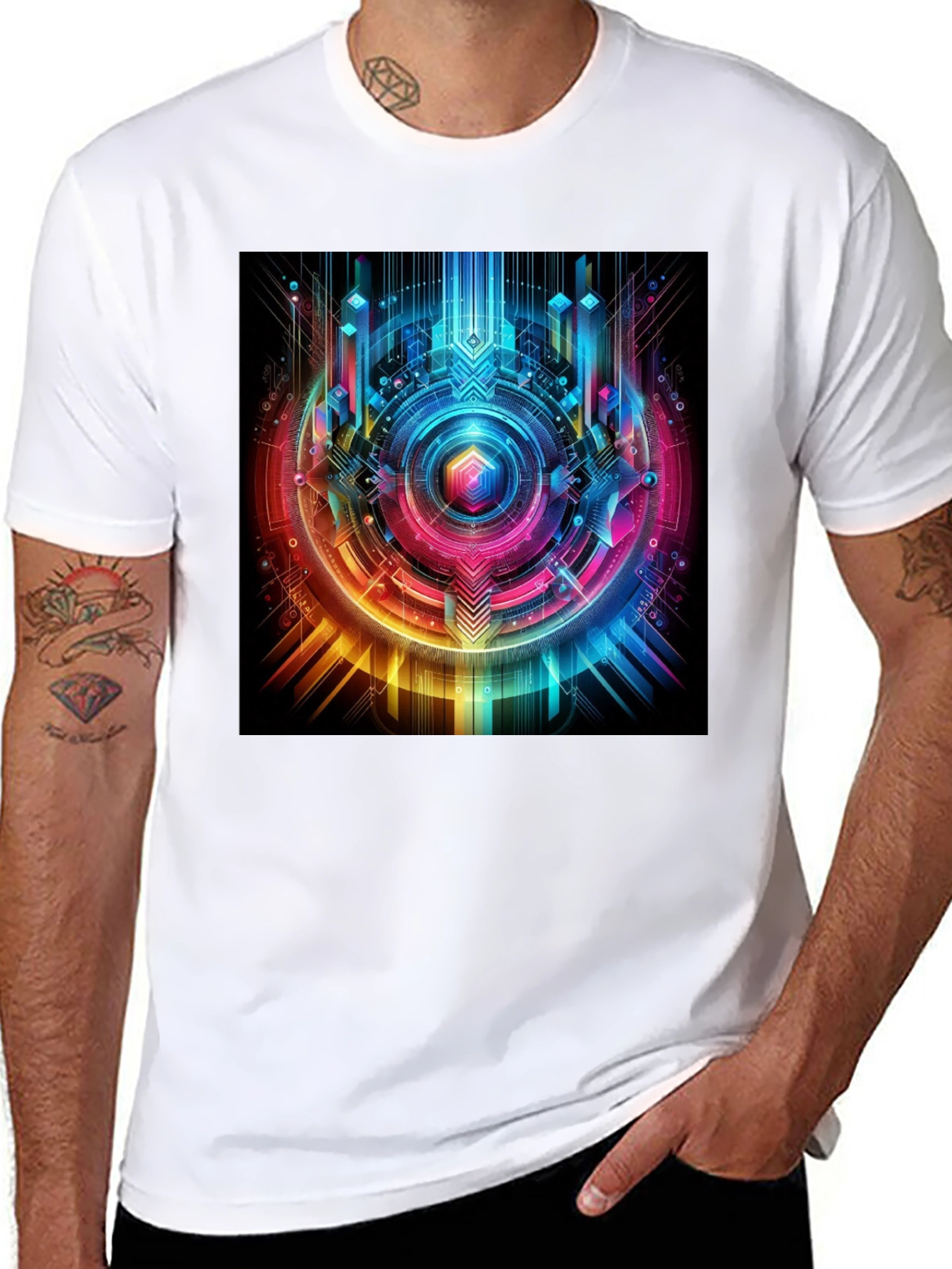 Geometric Cyberpunk Graphic T-Shirt