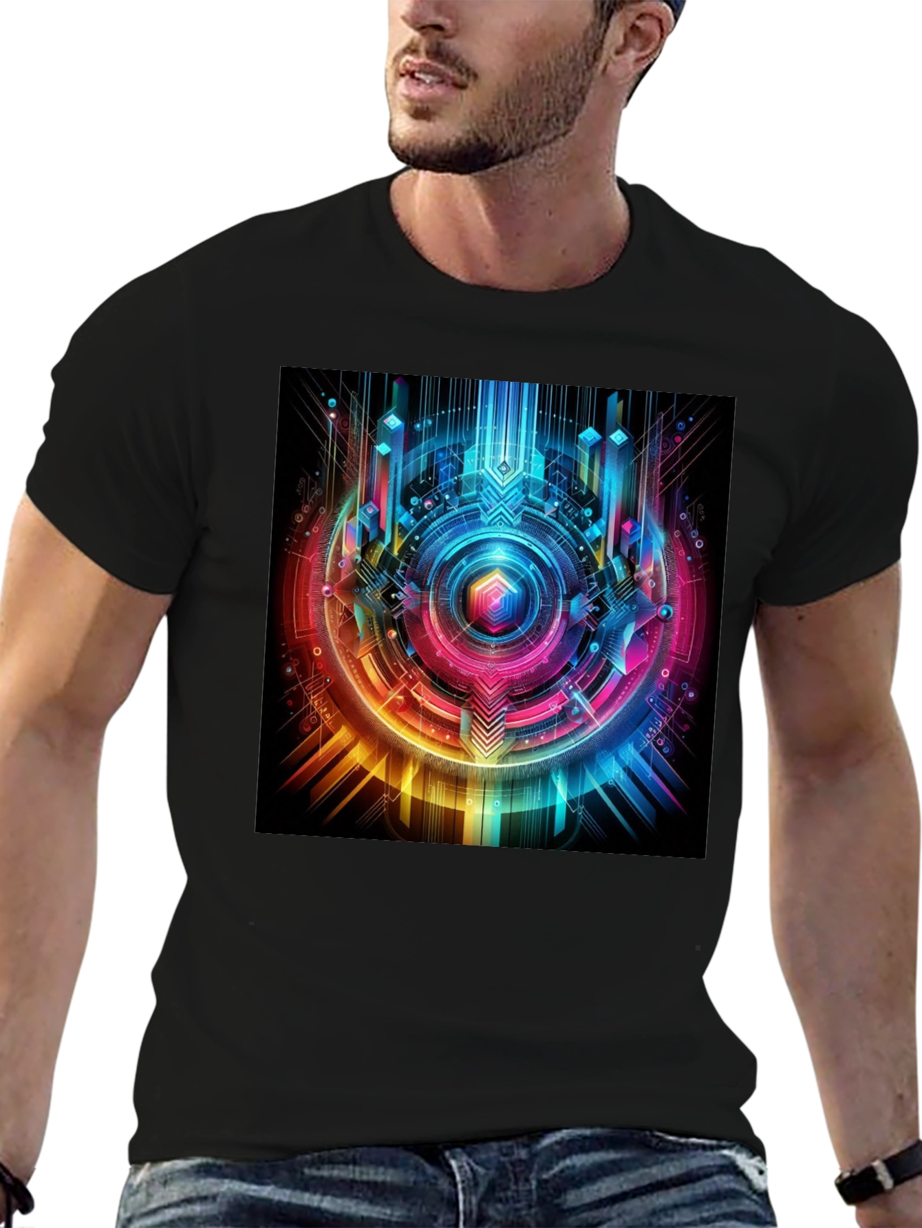Geometric Cyberpunk Graphic T-Shirt