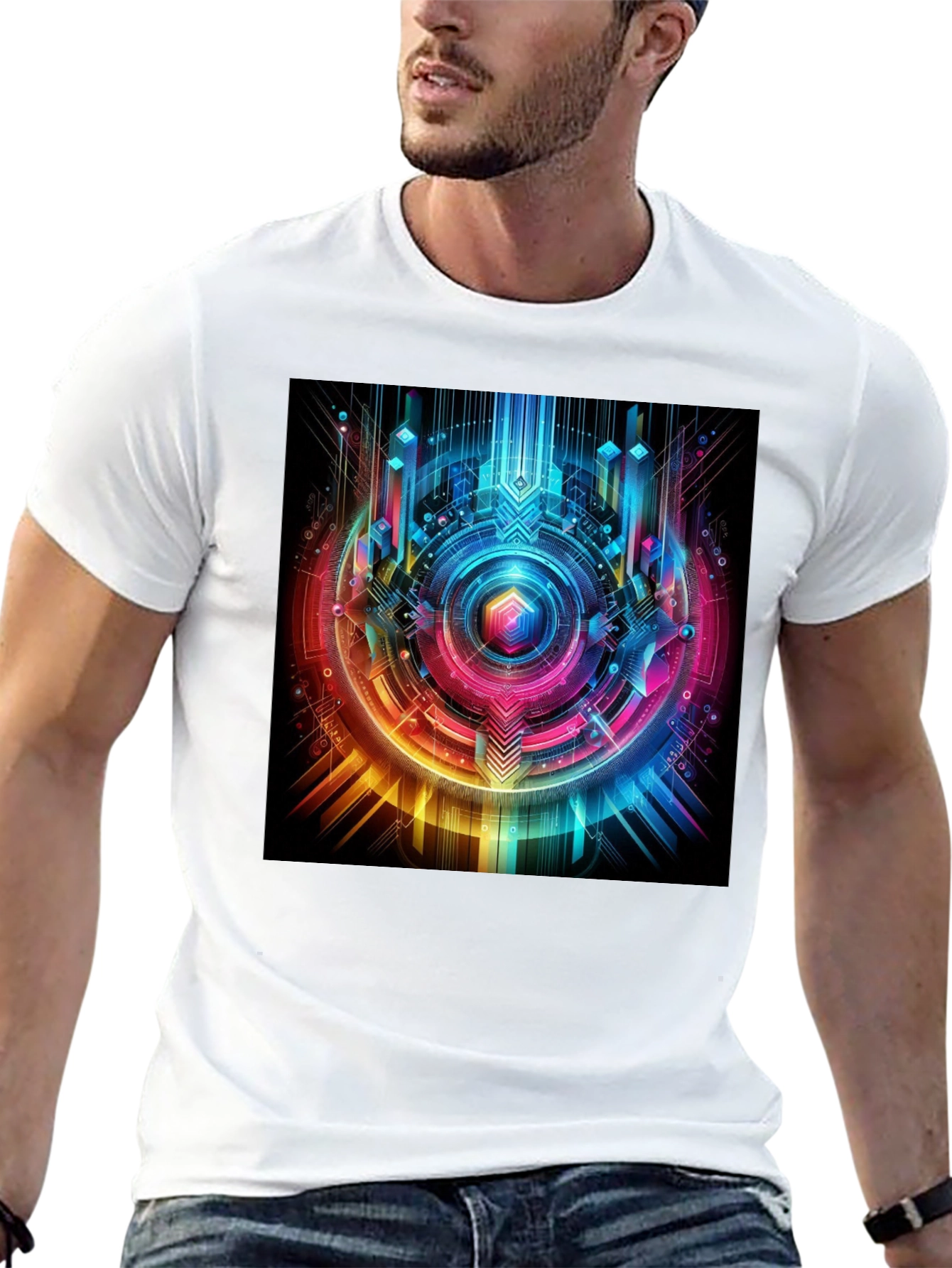 Geometric Cyberpunk Graphic T-Shirt
