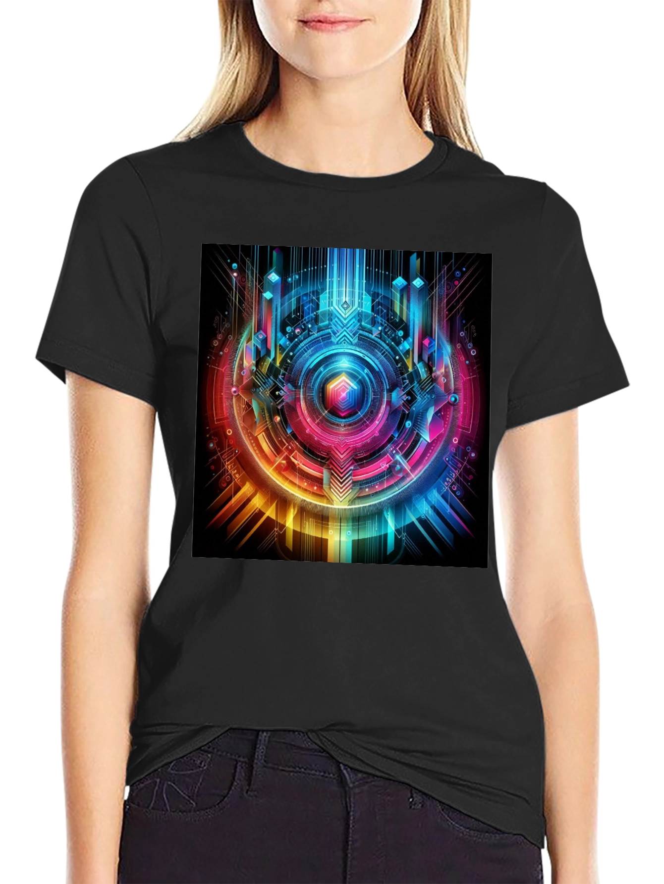 Geometric Cyberpunk Graphic T-Shirt