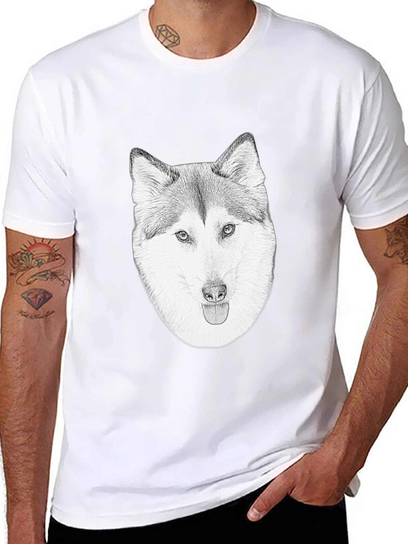 Husky Dog Graphic Black T-Shirt