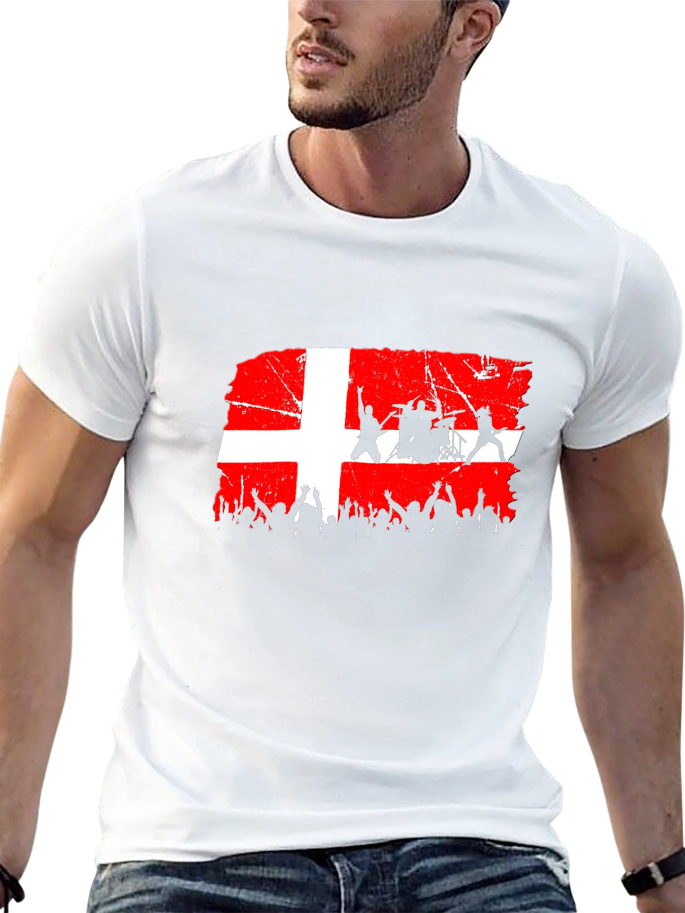 Denmark Flag Rock Band Concert Black T-Shirt