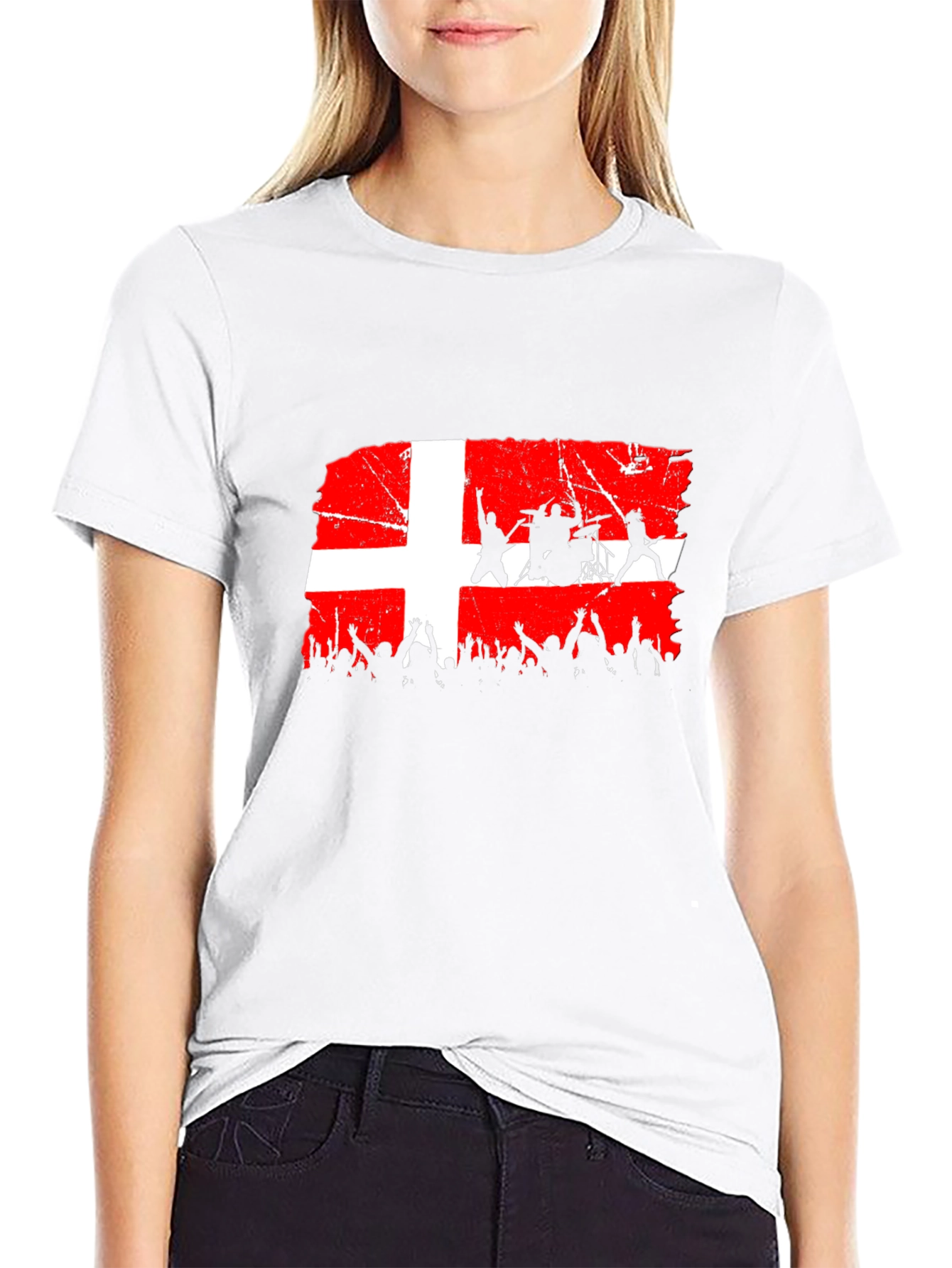 Denmark Flag Rock Band Concert Black T-Shirt
