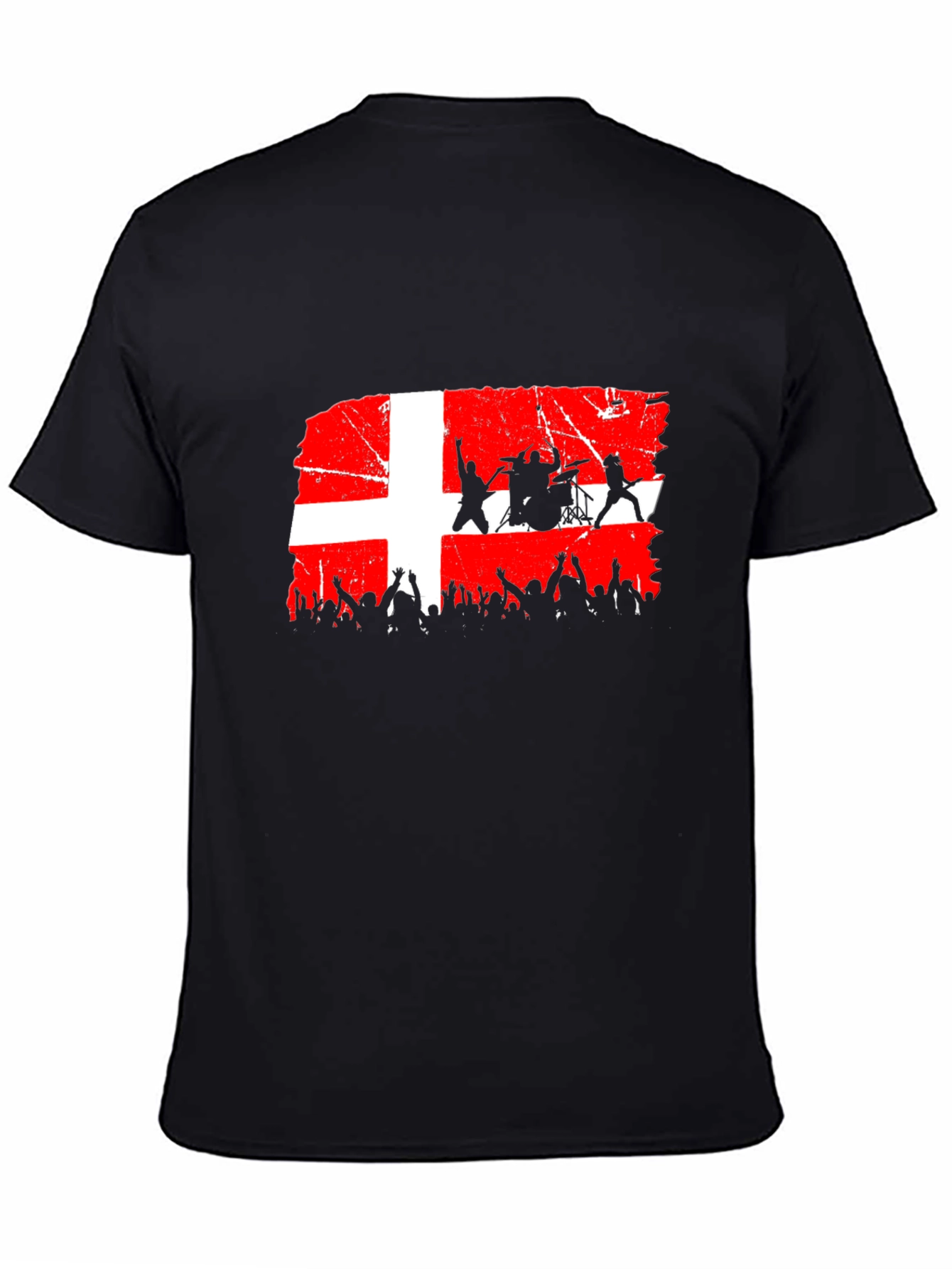 Denmark Flag Rock Band Concert Black T-Shirt