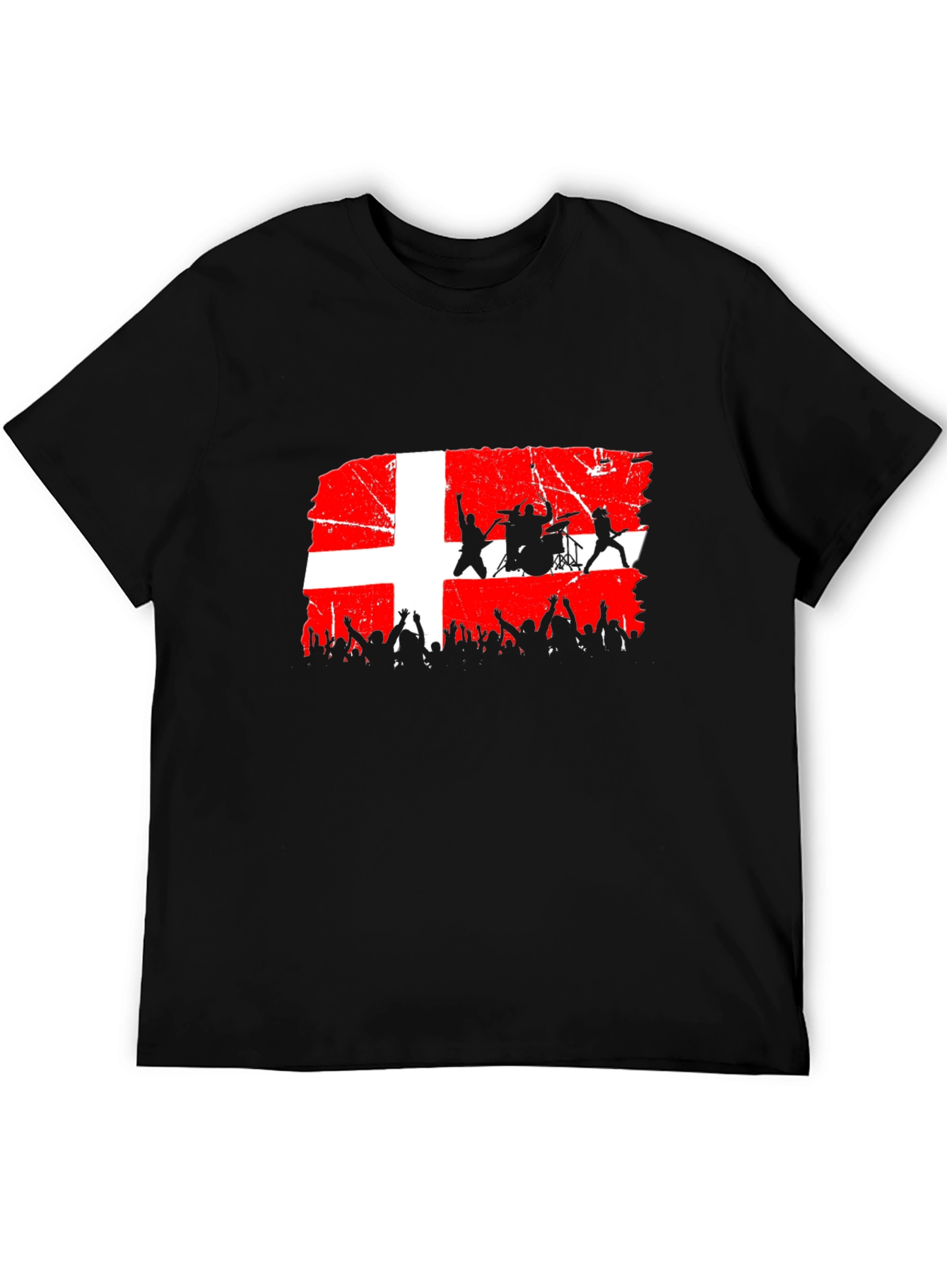 Denmark Flag Rock Band Concert Black T-Shirt