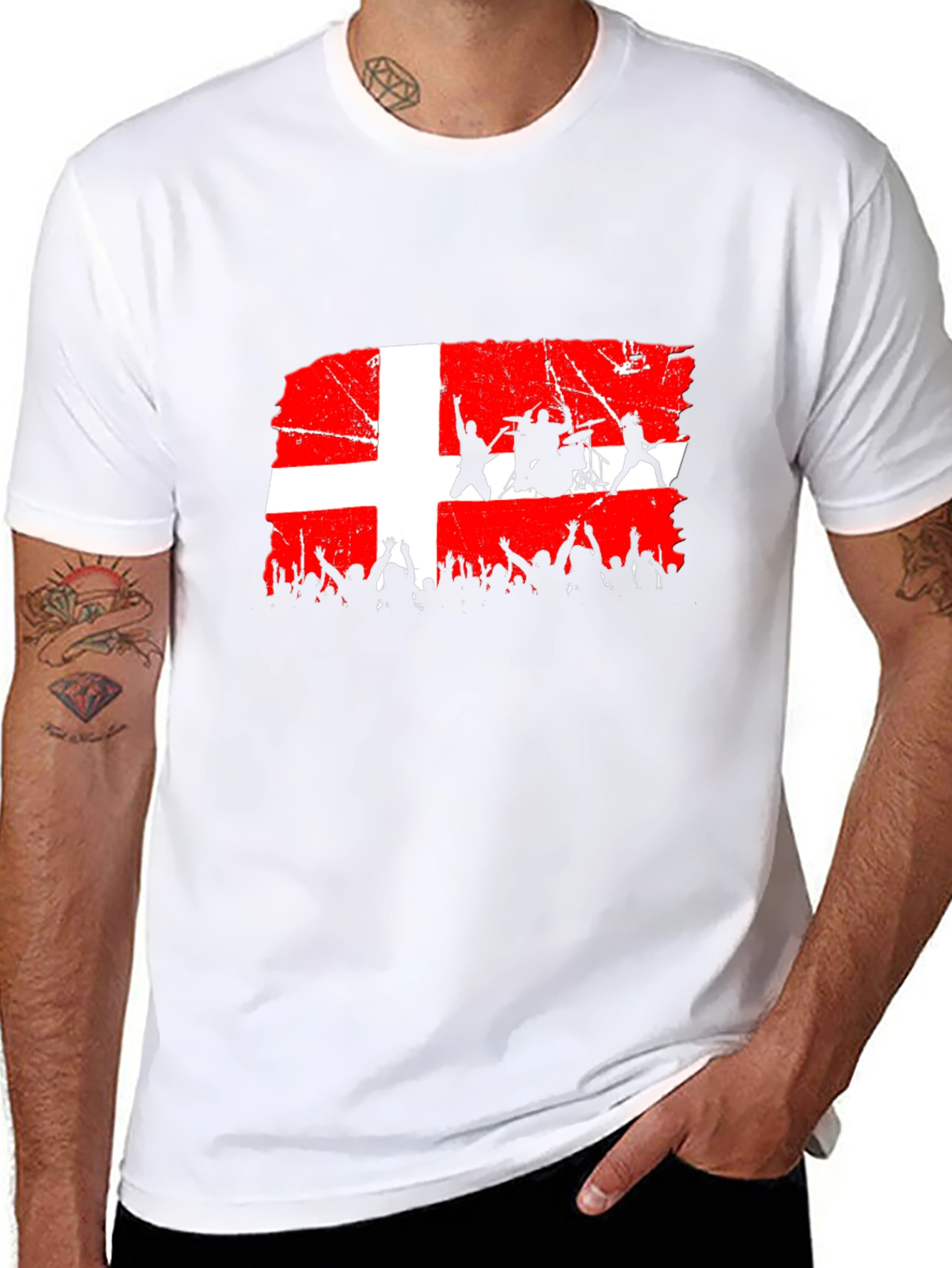 Denmark Flag Rock Band Concert Black T-Shirt