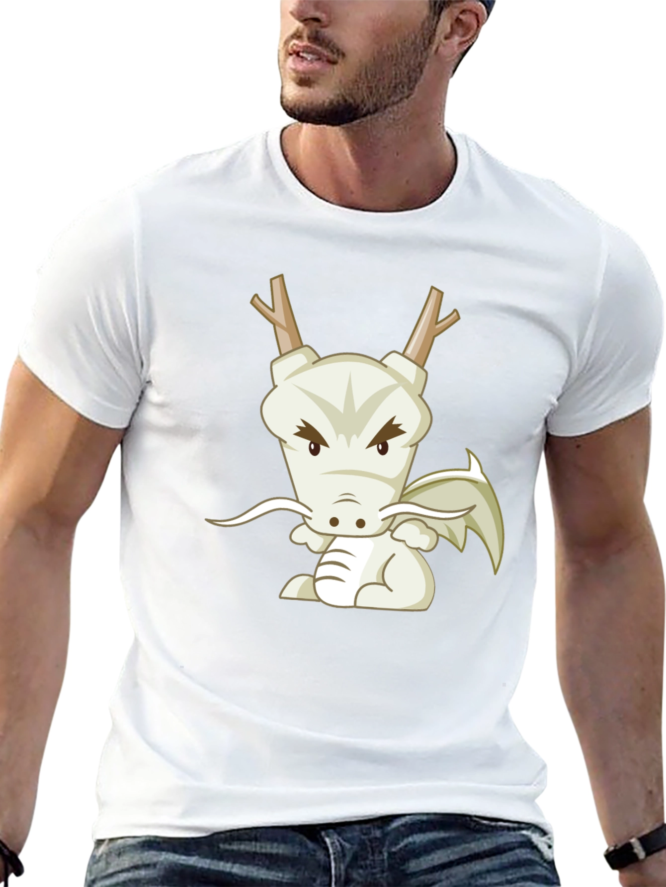 Cartoon Dragon Graphic Tee - Black Cotton T-Shirt