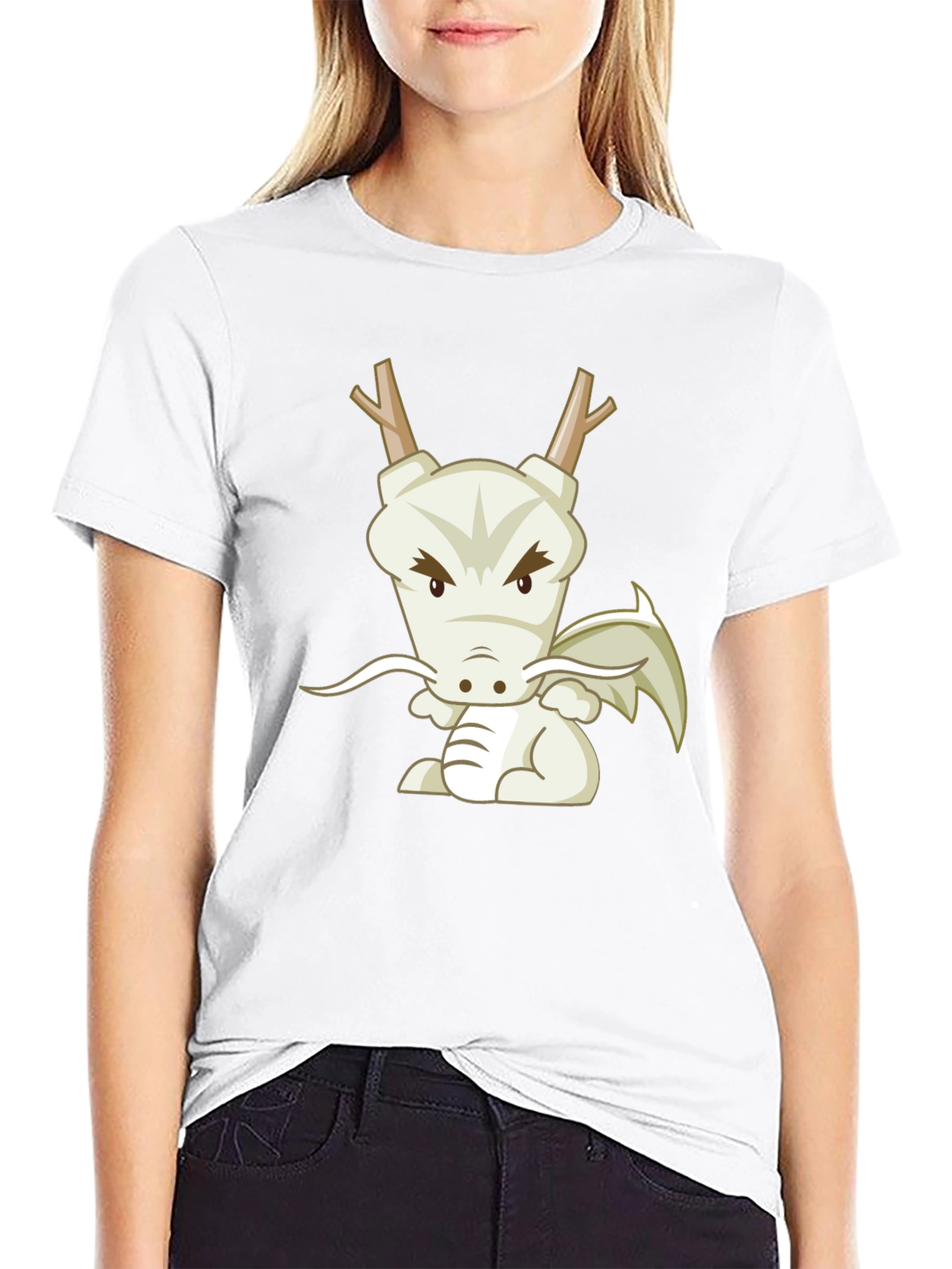 Cartoon Dragon Graphic Tee - Black Cotton T-Shirt
