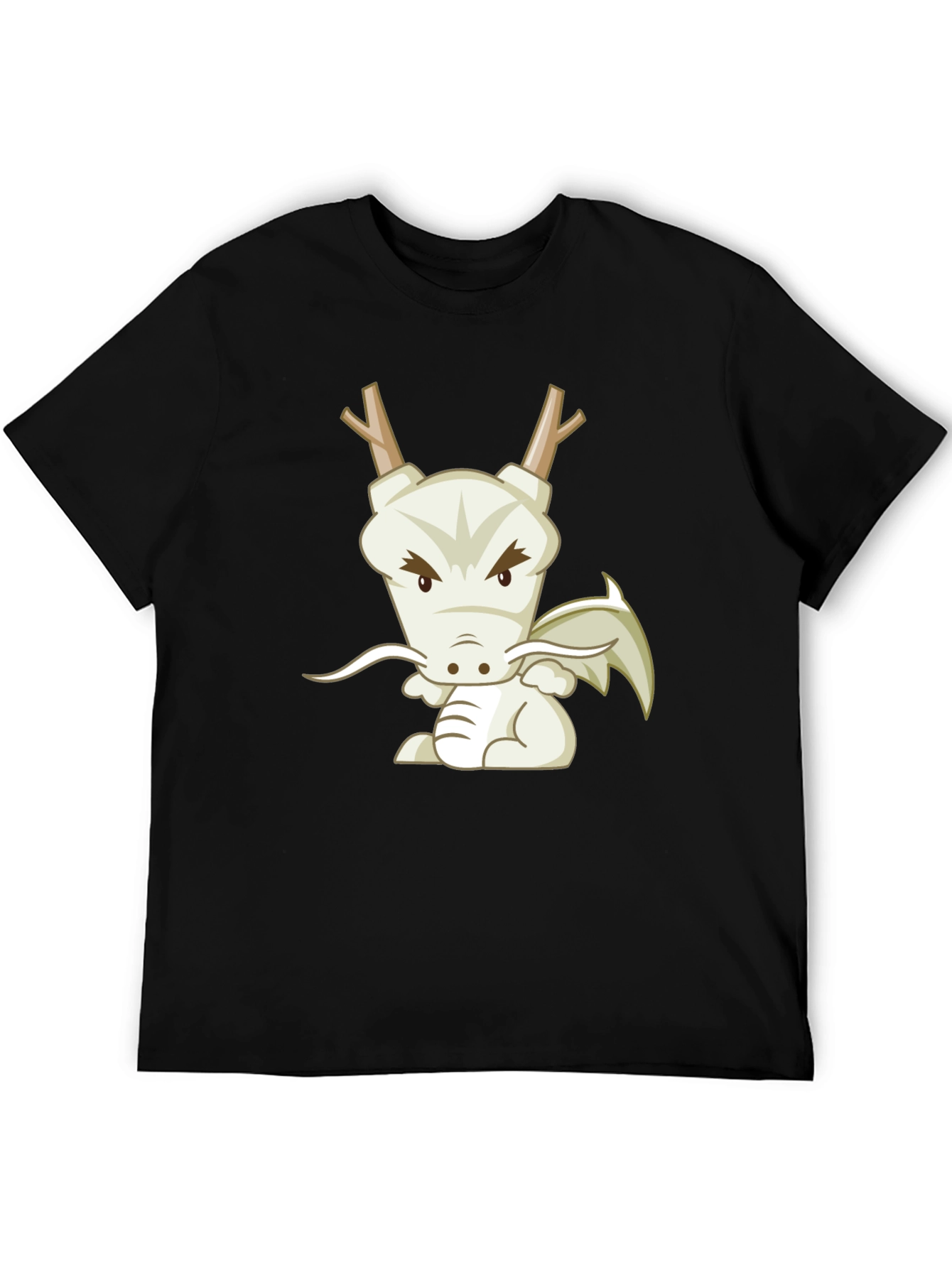 Cartoon Dragon Graphic Tee - Black Cotton T-Shirt