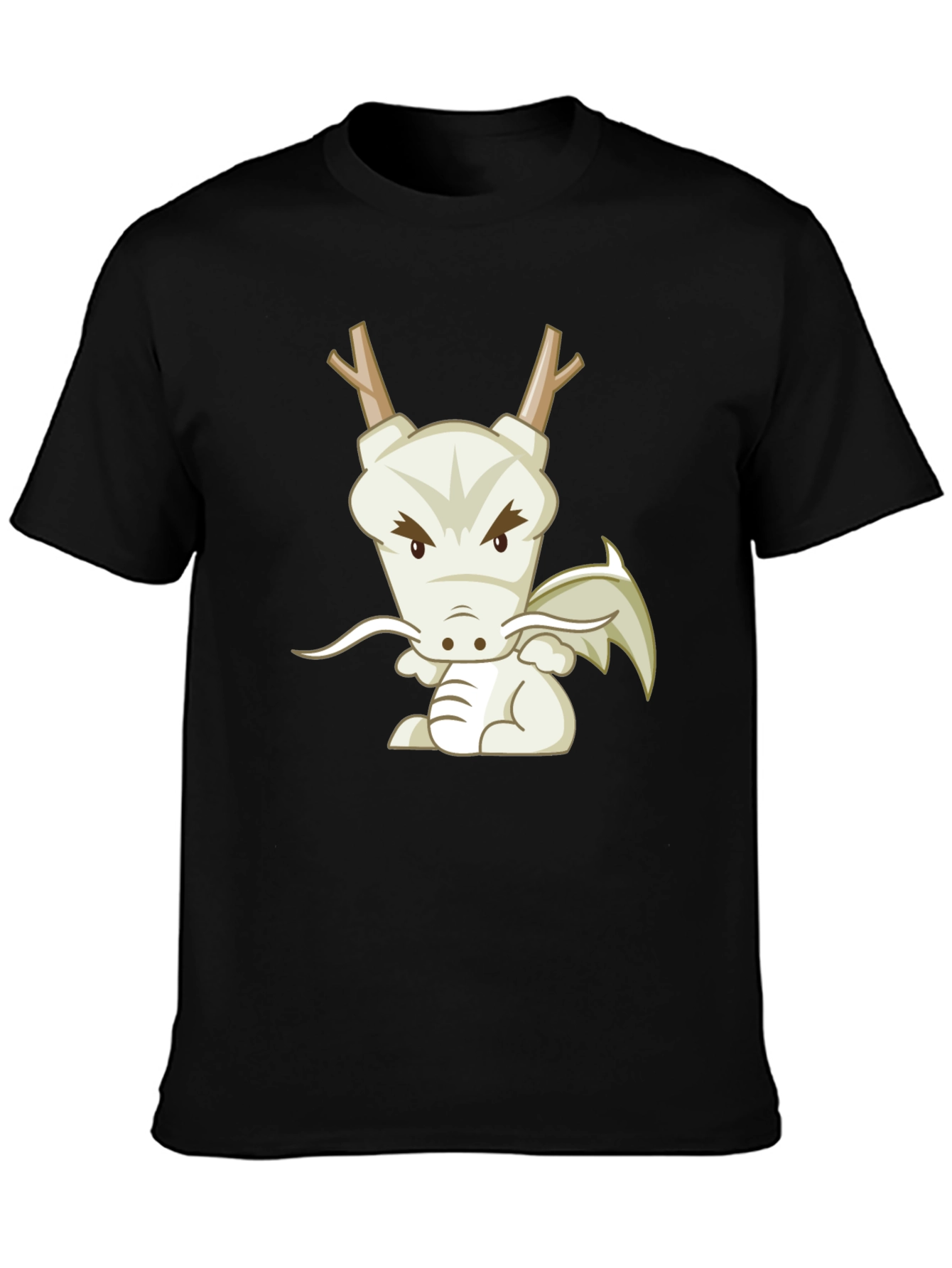 Cartoon Dragon Graphic Tee - Black Cotton T-Shirt