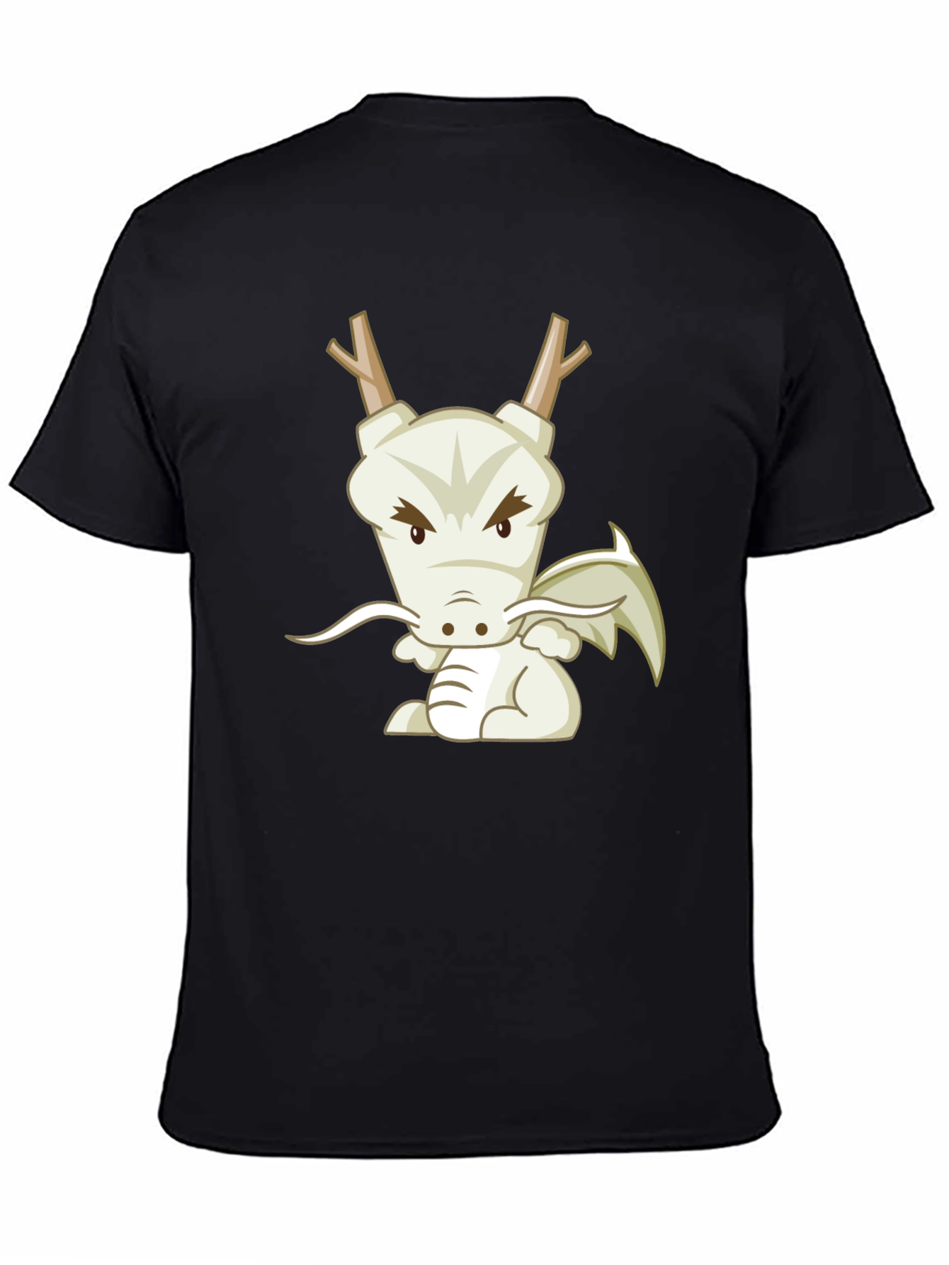 Cartoon Dragon Graphic Tee - Black Cotton T-Shirt
