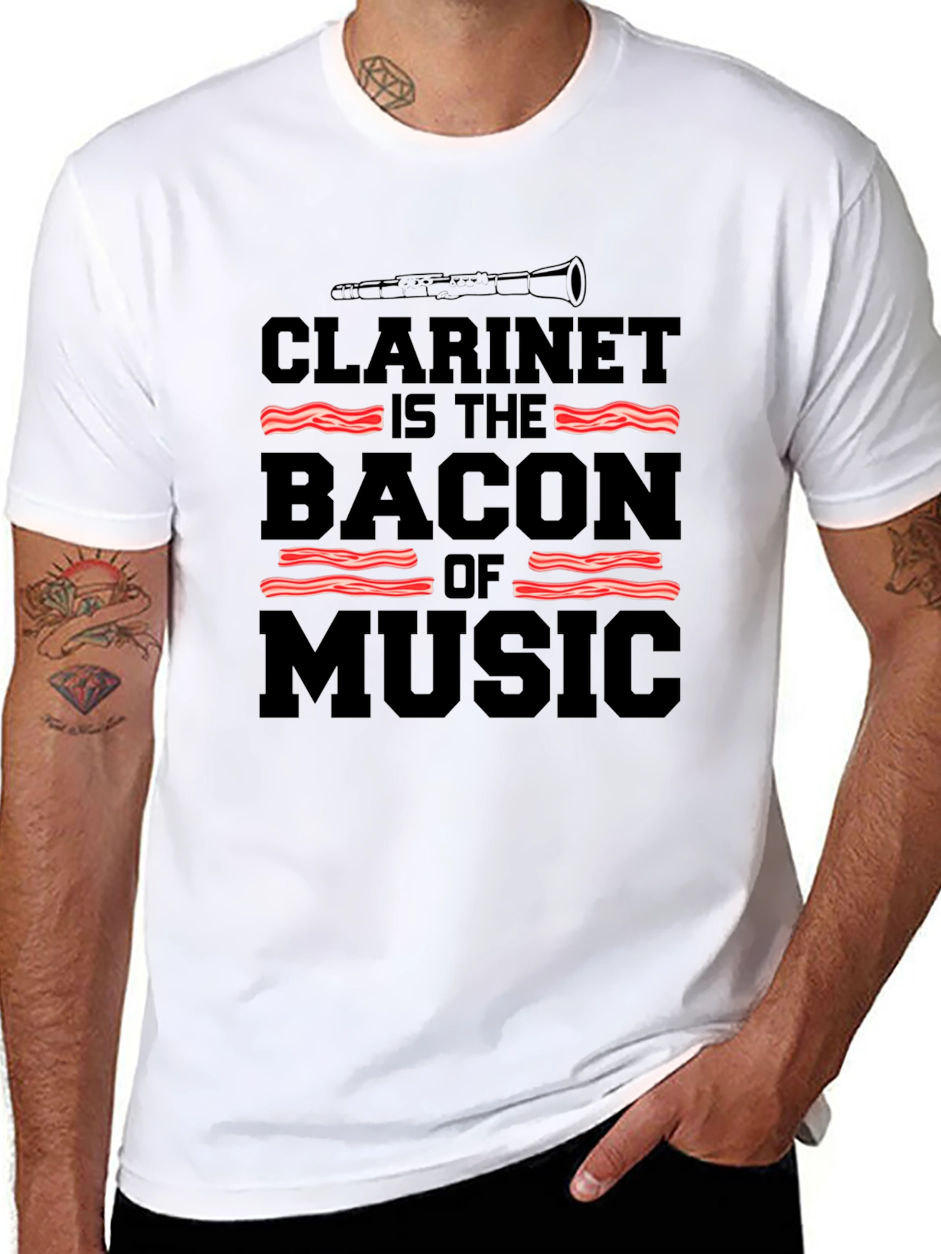 Clarinet Bacon Music Black T-Shirt