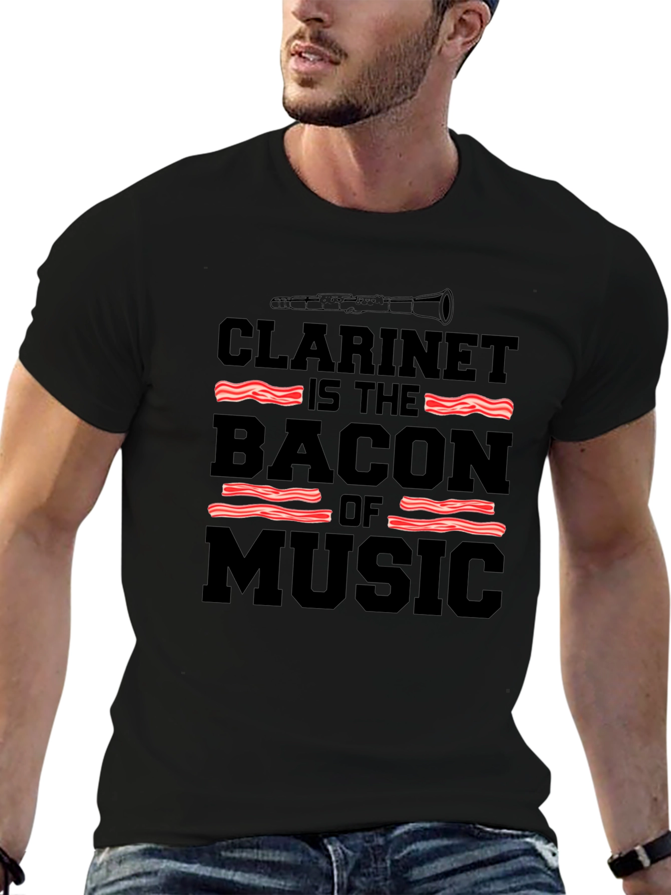 Clarinet Bacon Music Black T-Shirt