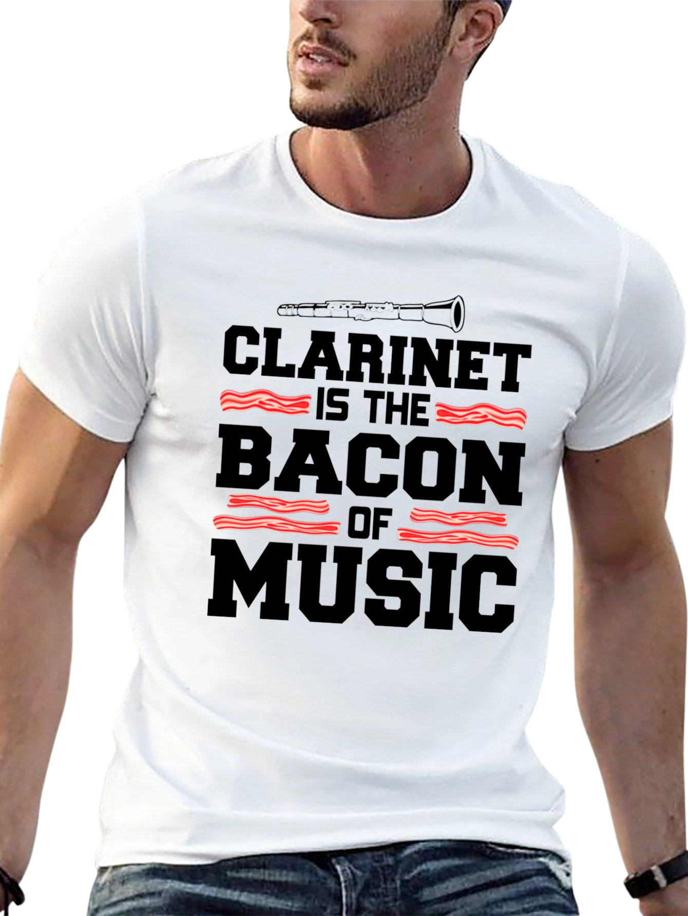 Clarinet Bacon Music Black T-Shirt