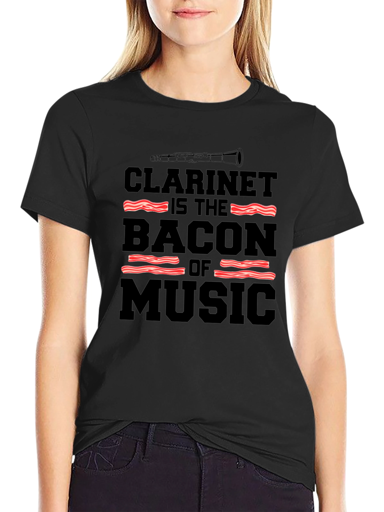 Clarinet Bacon Music Black T-Shirt