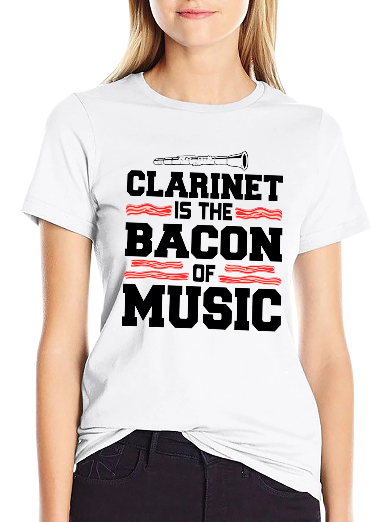 Clarinet Bacon Music Black T-Shirt
