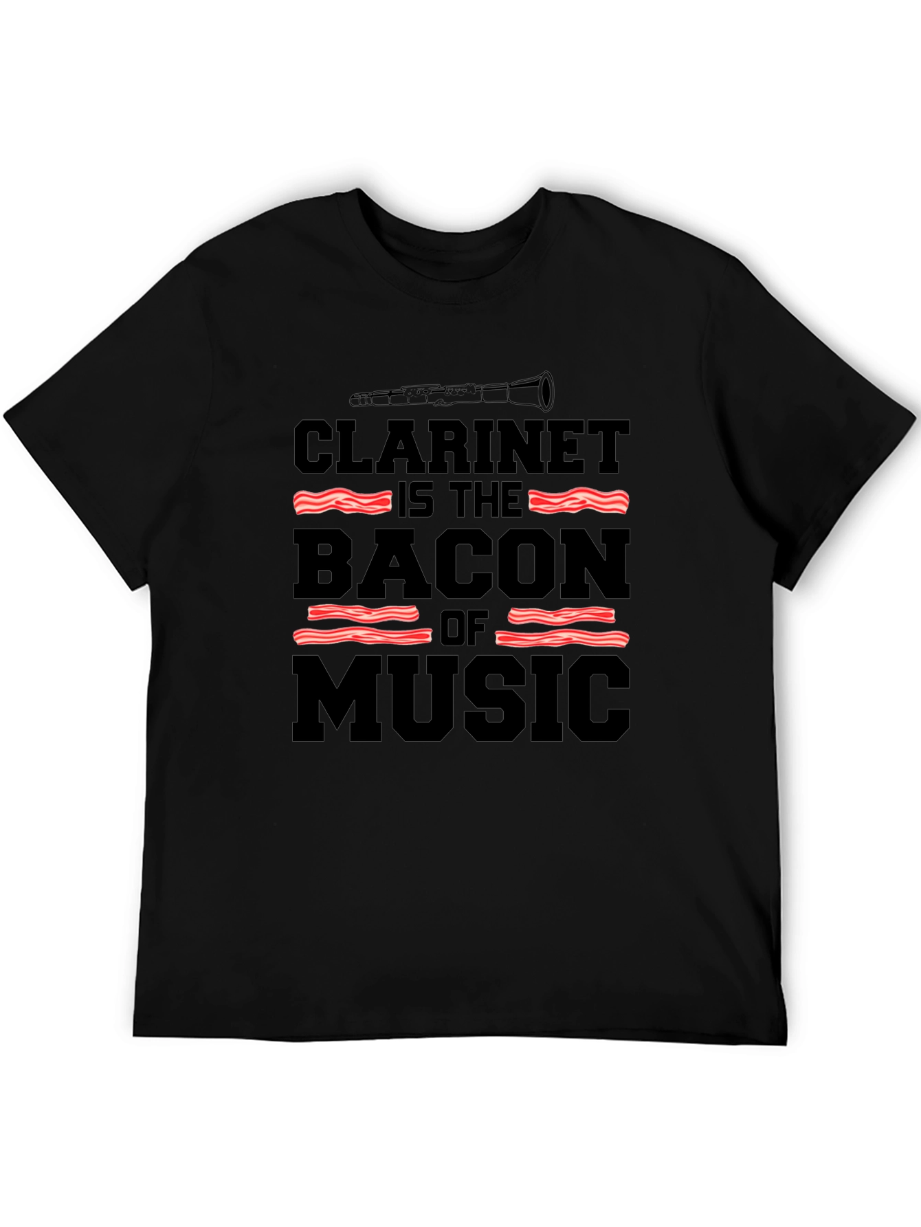 Clarinet Bacon Music Black T-Shirt