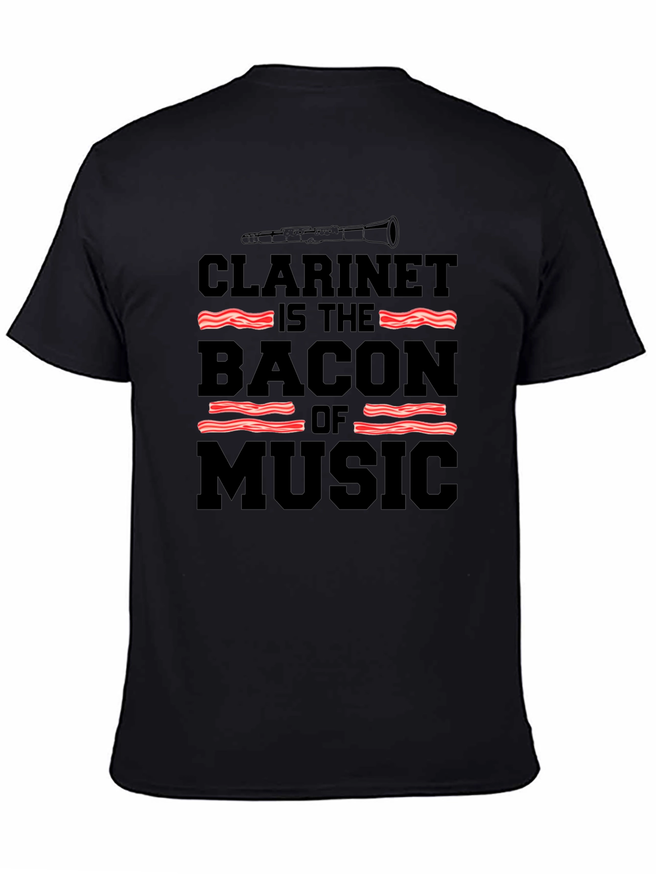 Clarinet Bacon Music Black T-Shirt