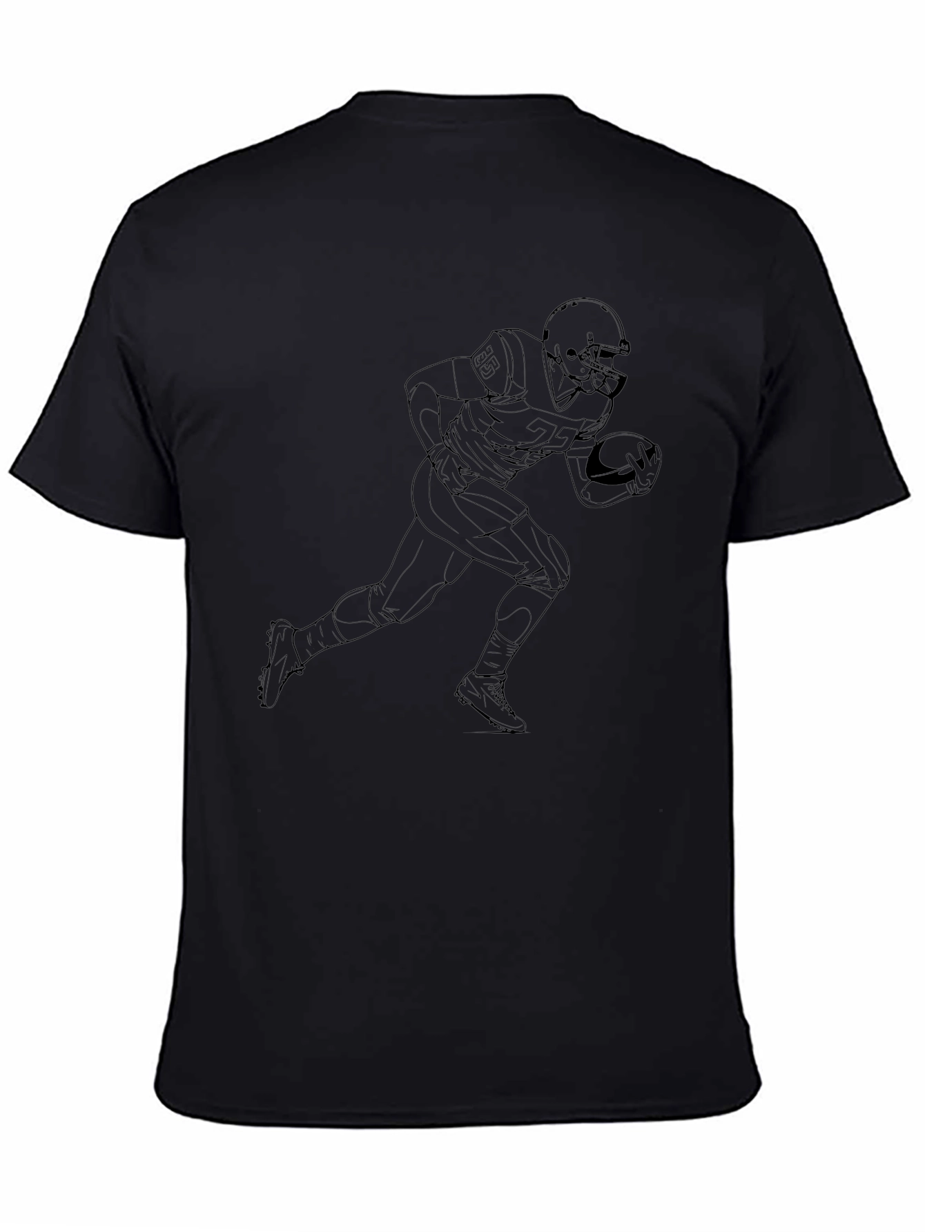 Football Player Outline Black T-Shirt