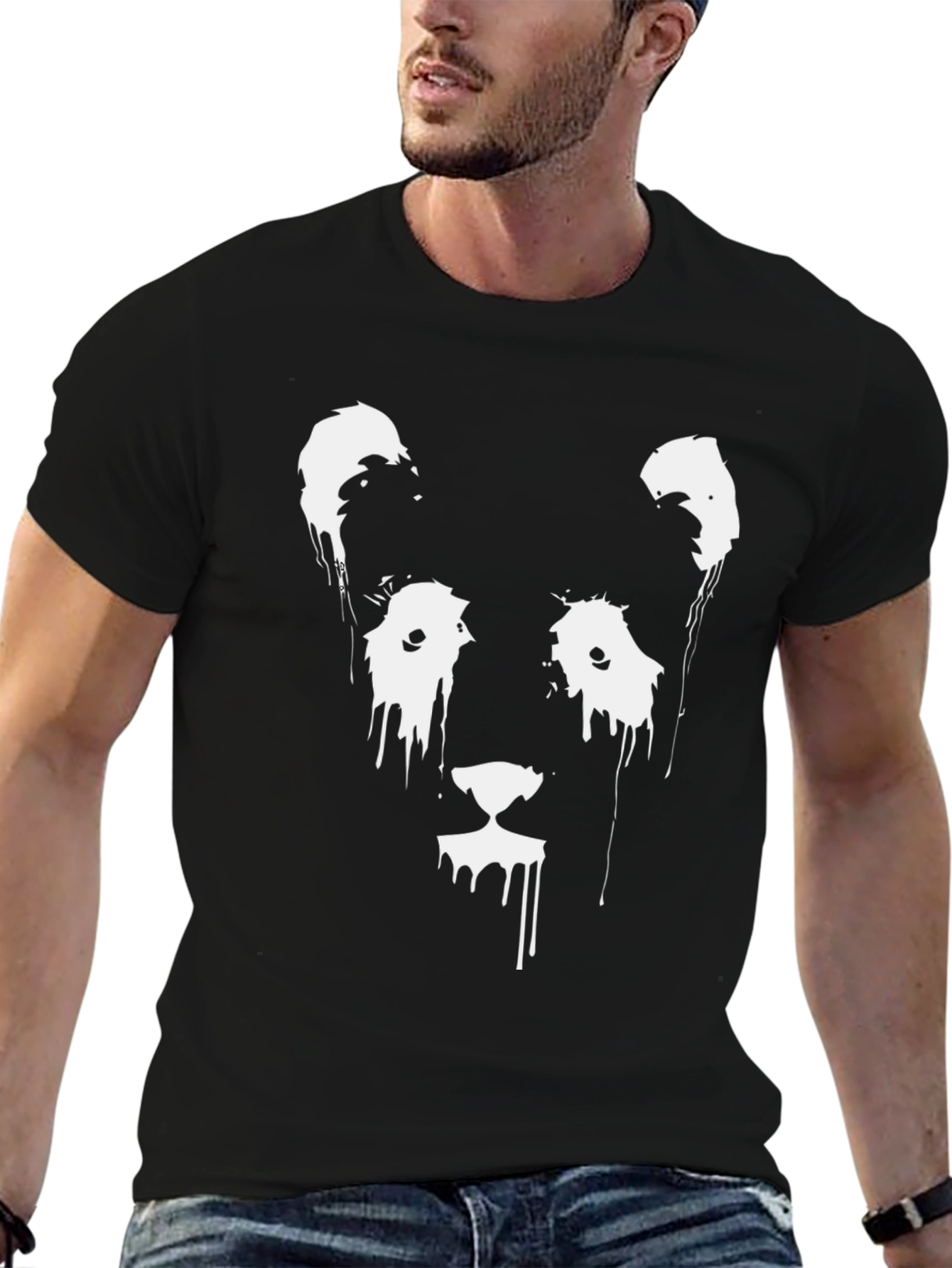 Abstract Lion Graphic Tee - Black Cotton Blend