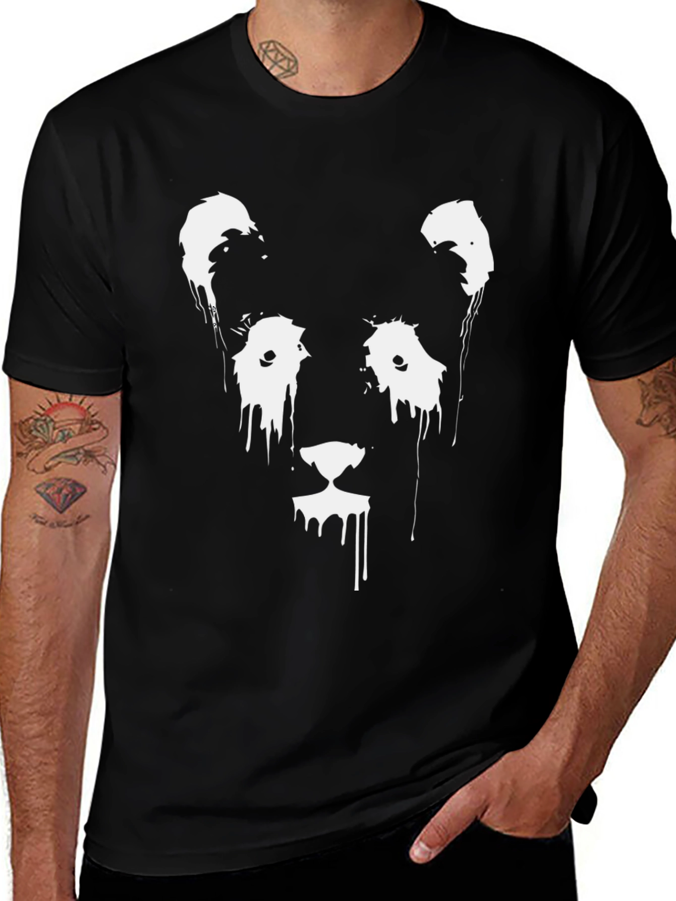Abstract Lion Graphic Tee - Black Cotton Blend