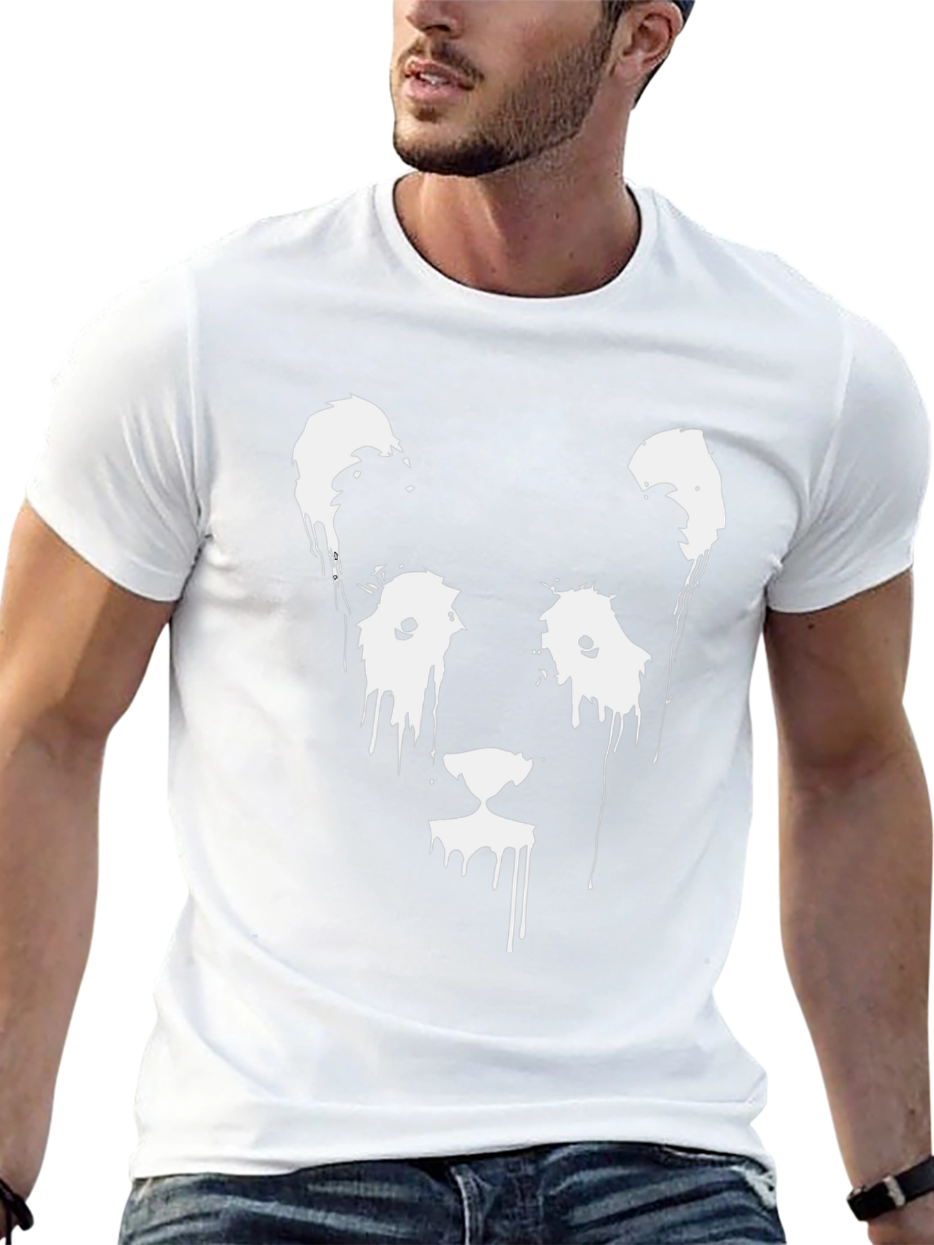 Abstract Lion Graphic Tee - Black Cotton Blend