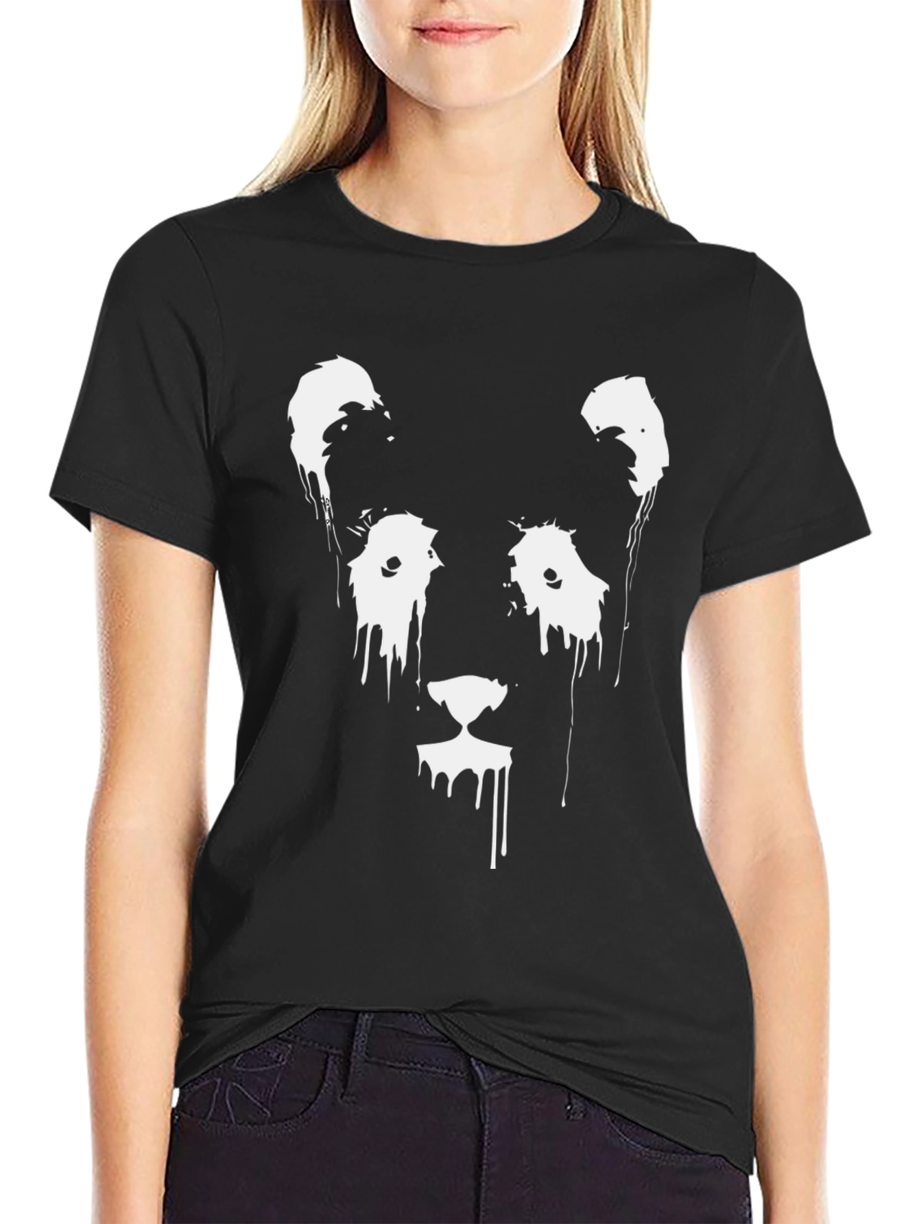 Abstract Lion Graphic Tee - Black Cotton Blend