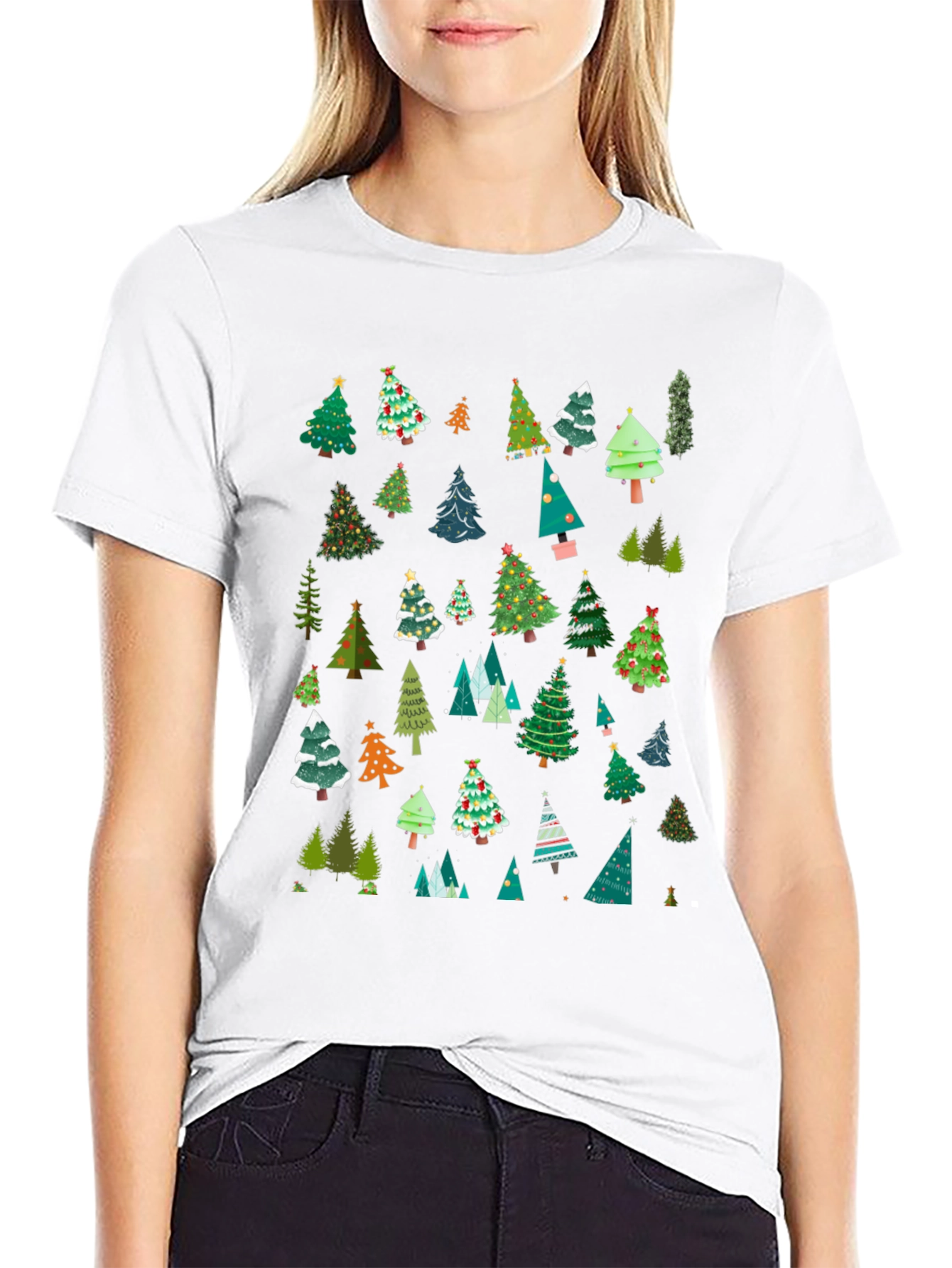 Festive Christmas Tree Pattern T-Shirt