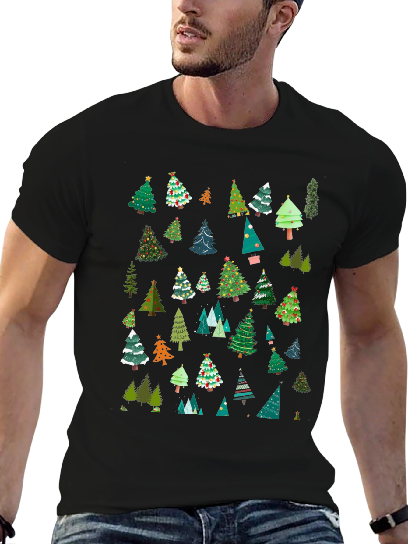 Festive Christmas Tree Pattern T-Shirt