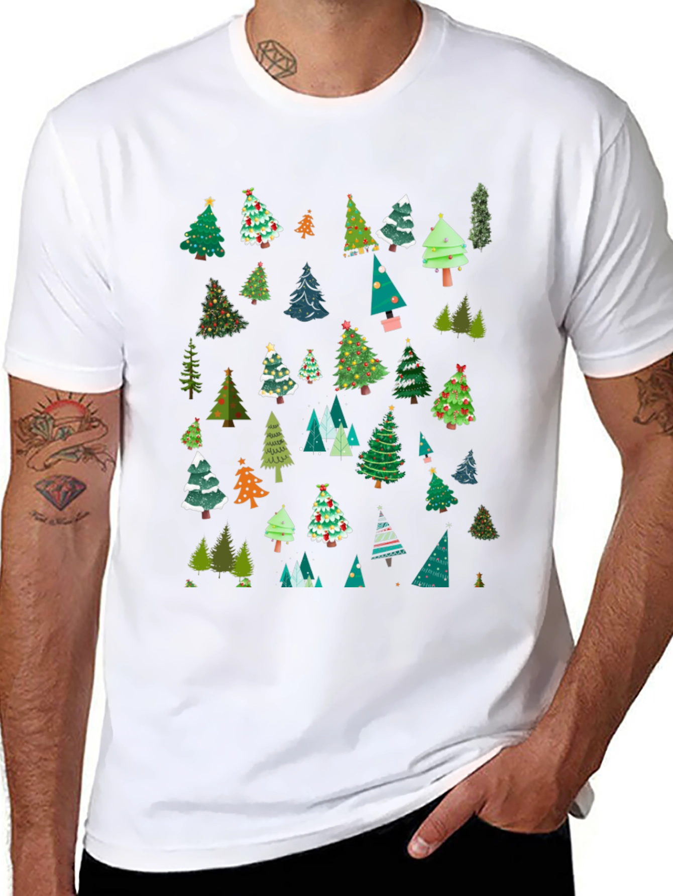 Festive Christmas Tree Pattern T-Shirt