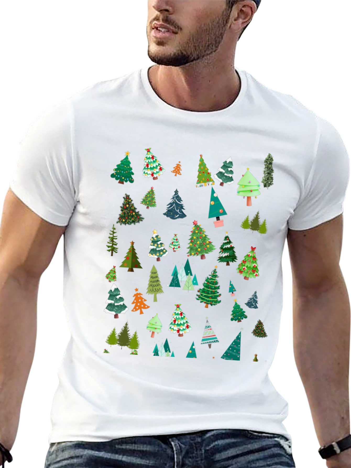 Festive Christmas Tree Pattern T-Shirt