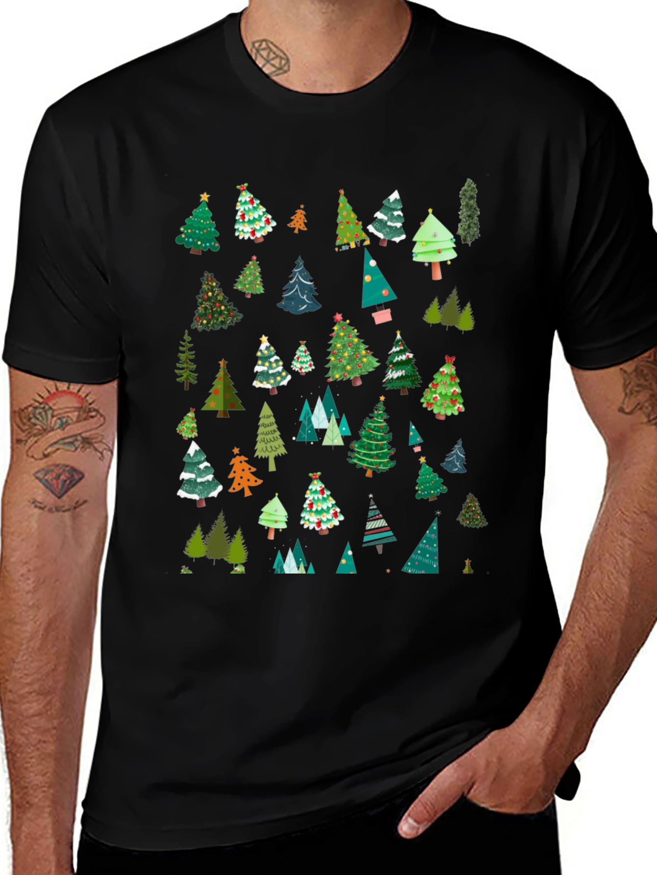 Festive Christmas Tree Pattern T-Shirt