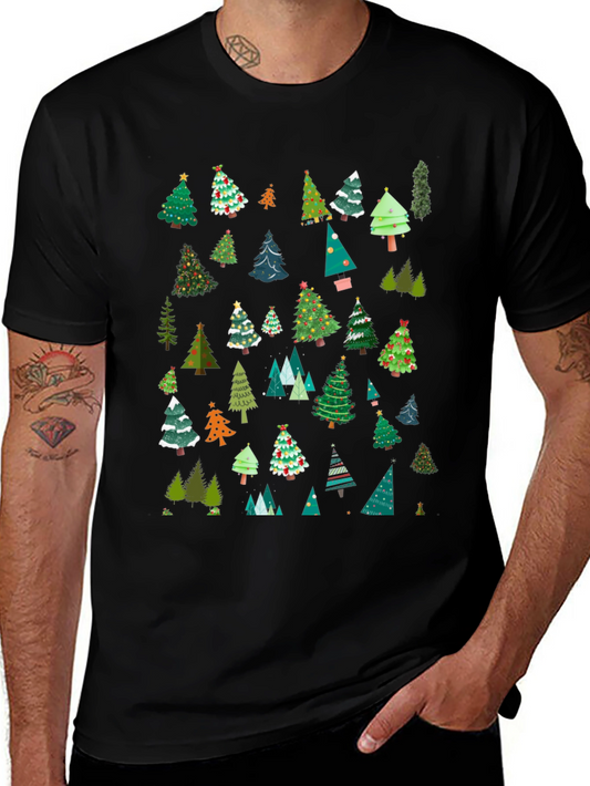 Festive Christmas Tree Pattern T-Shirt