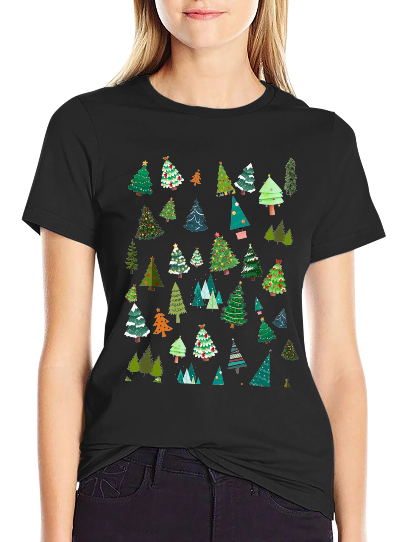 Festive Christmas Tree Pattern T-Shirt