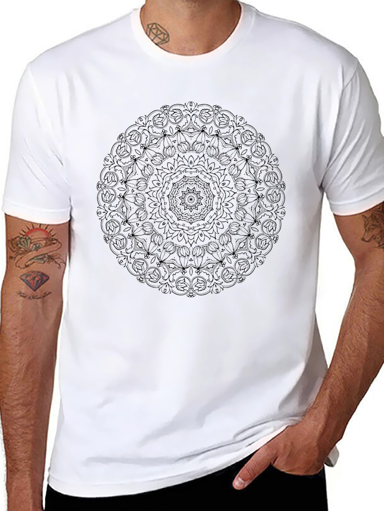 Black Mandala Graphic Tee - Mens Casual Style
