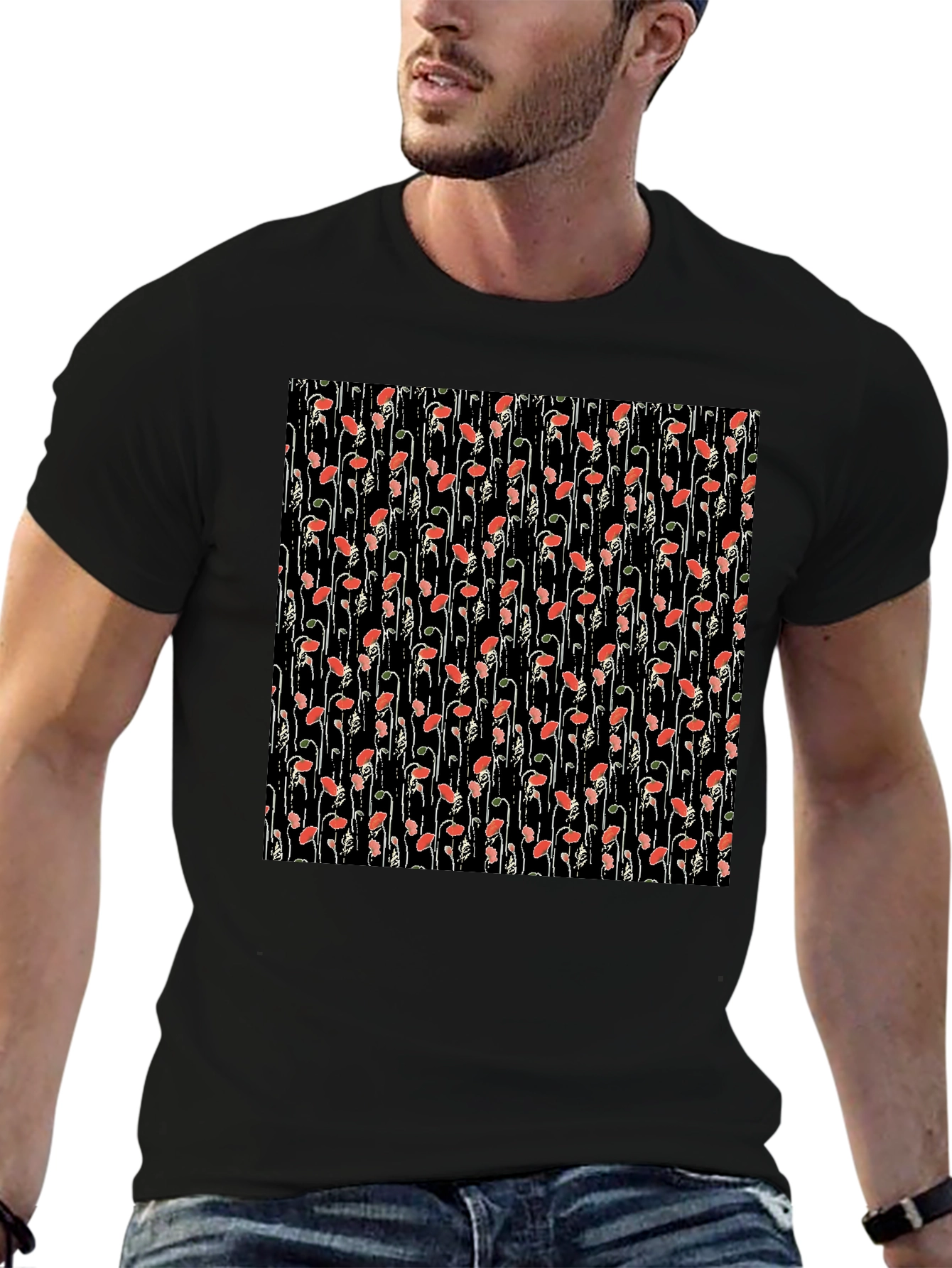 Floral Print Tee - Black Cotton Comfort