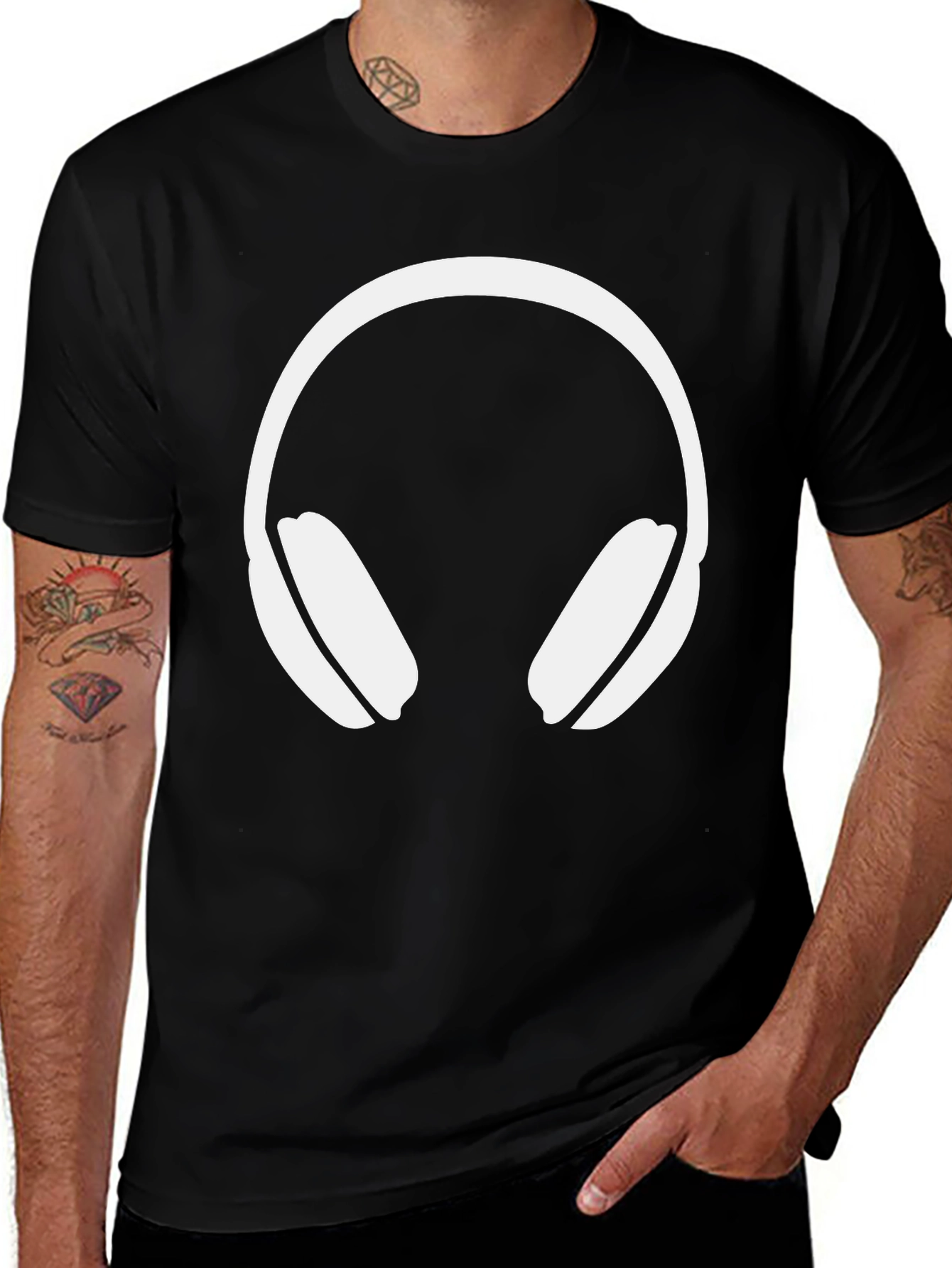 Headphone Graphic Tee - Black Cotton Blend