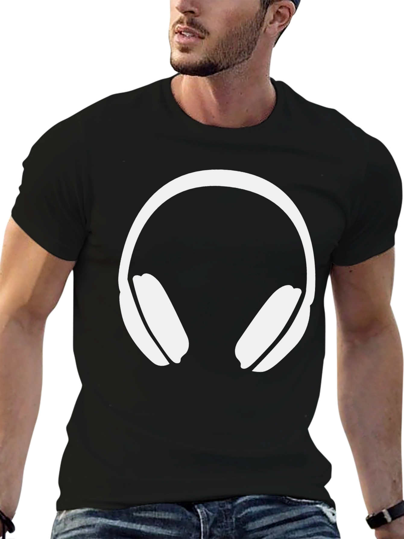 Headphone Graphic Tee - Black Cotton Blend